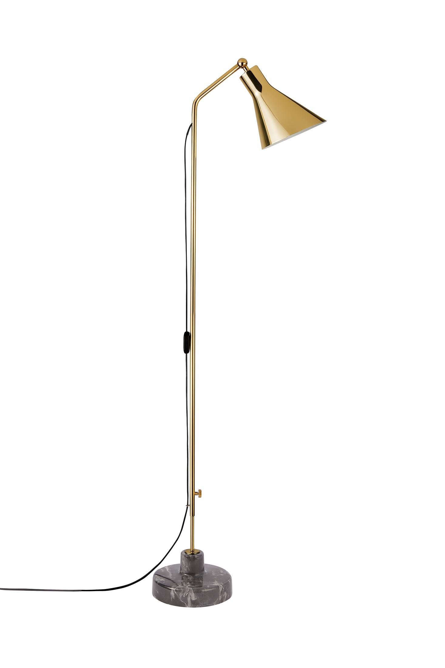 Ignazio Gardella 'Alzabile' Floor Lamp in Brass & Black Marble & Manganese Shade For Sale 1