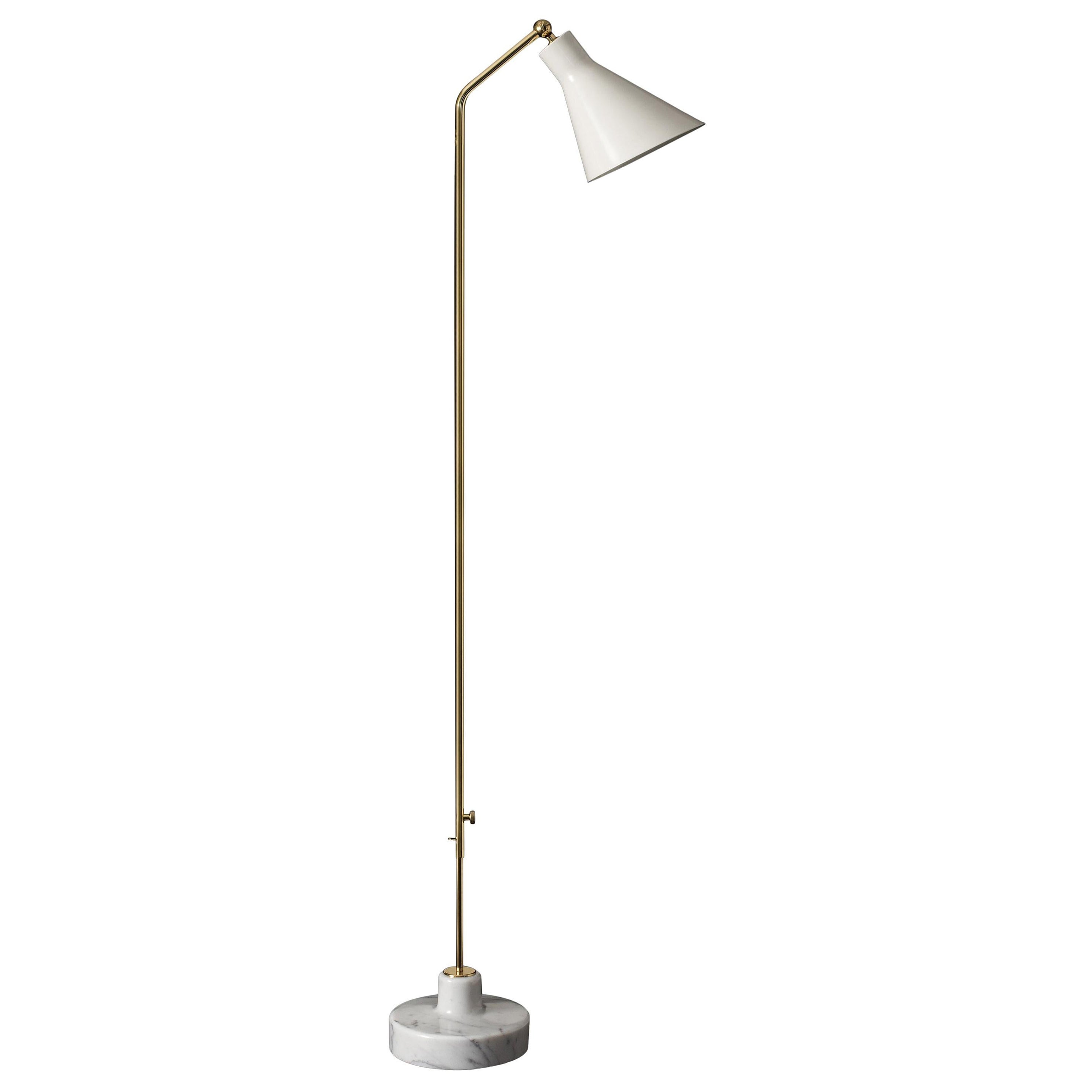 Stehlampe „Alzabile“ von Ignazio Gardella aus Messing, weißem Marmor und weißem Schirm