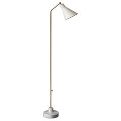 Lampada da terra 'Alzabile' di Ignazio Gardella in ottone, marmo bianco e paralume bianco