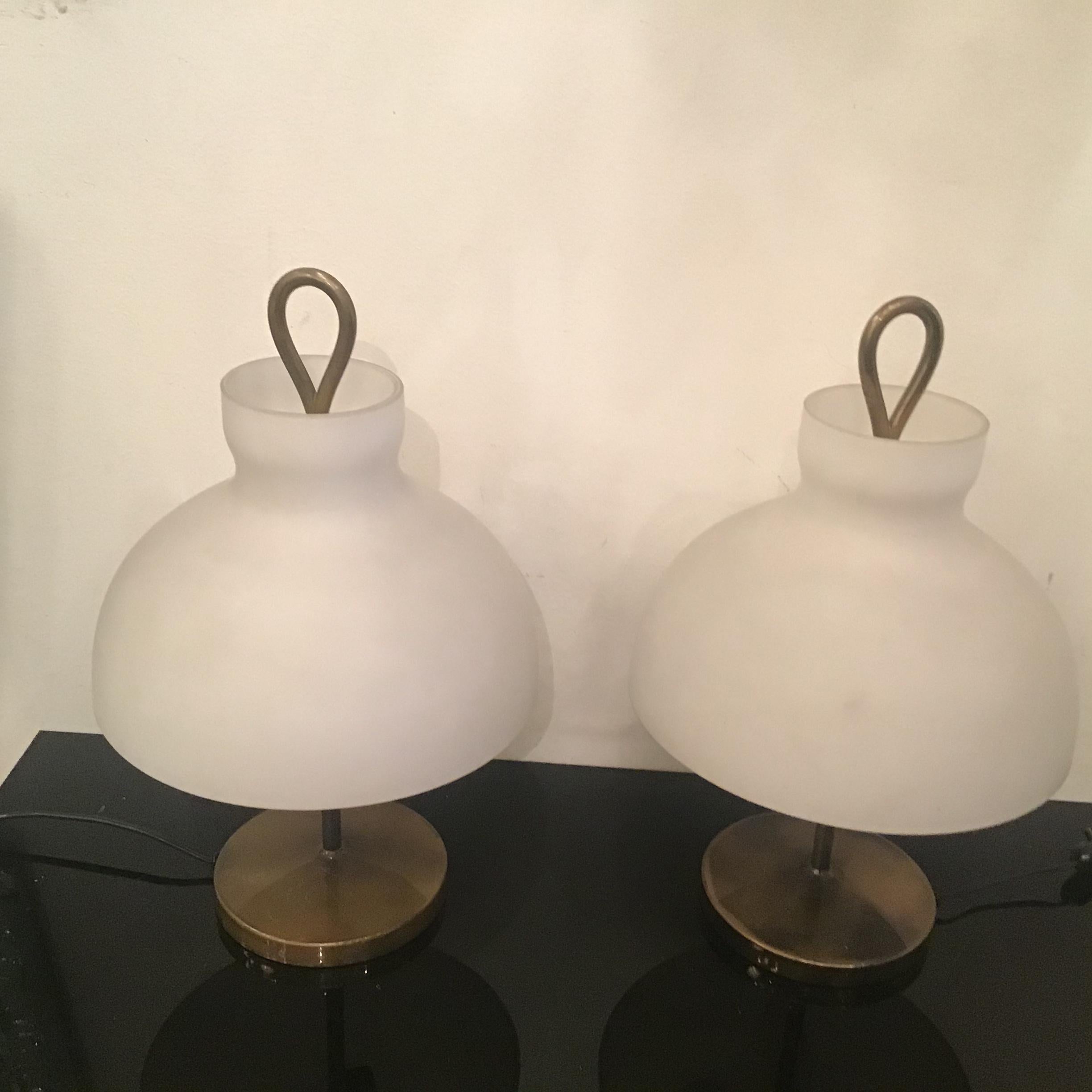 Ignazio Gardella Arenzano Azucena Table Lamps Brass Opaline Glass 1956 Italy 9