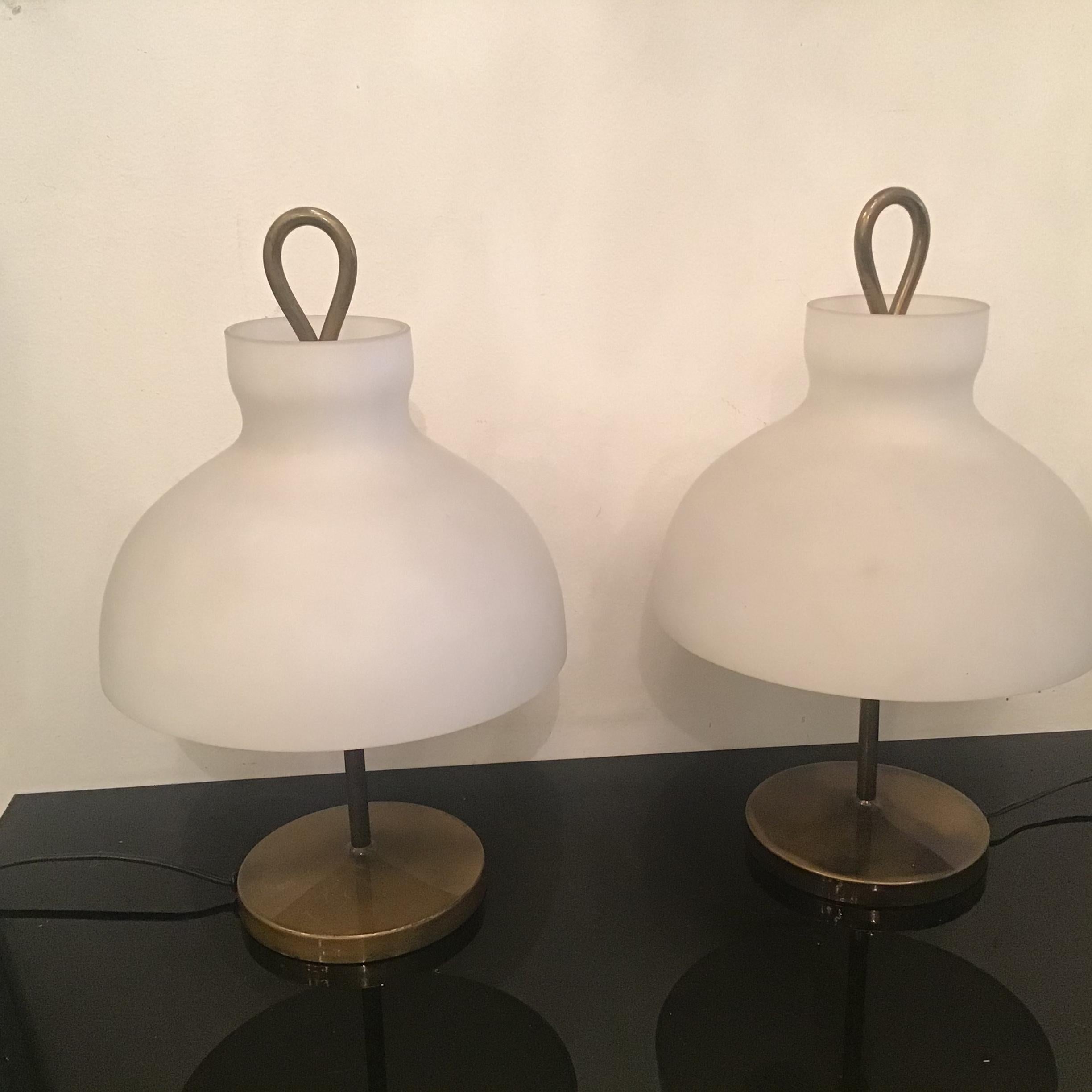 Ignazio Gardella Arenzano Azucena Table Lamps Brass Opaline Glass 1956 Italy 11