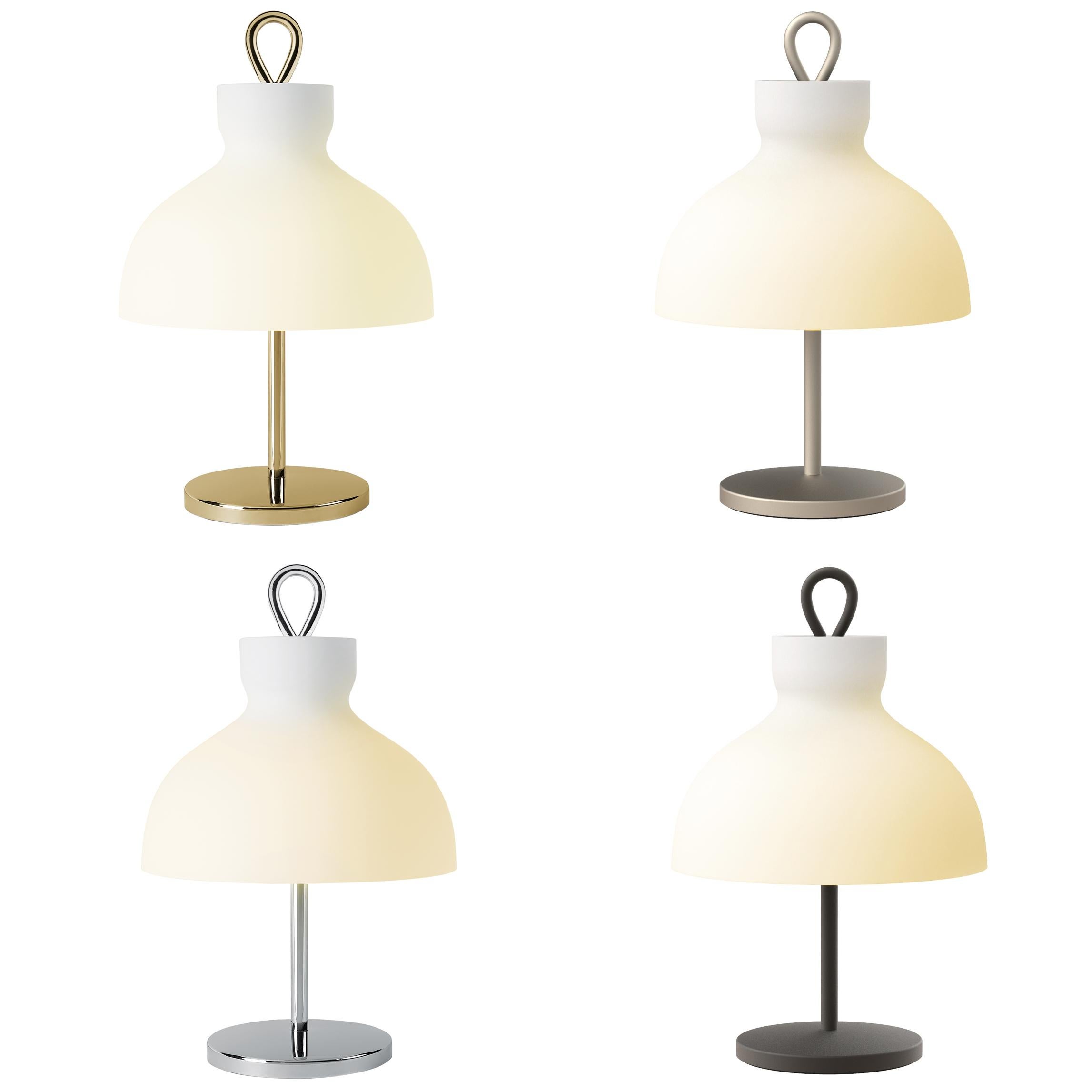Ignazio Gardella 'Arenzano Bassa' Table Lamp in Glass and Satin Nickel For Sale 1