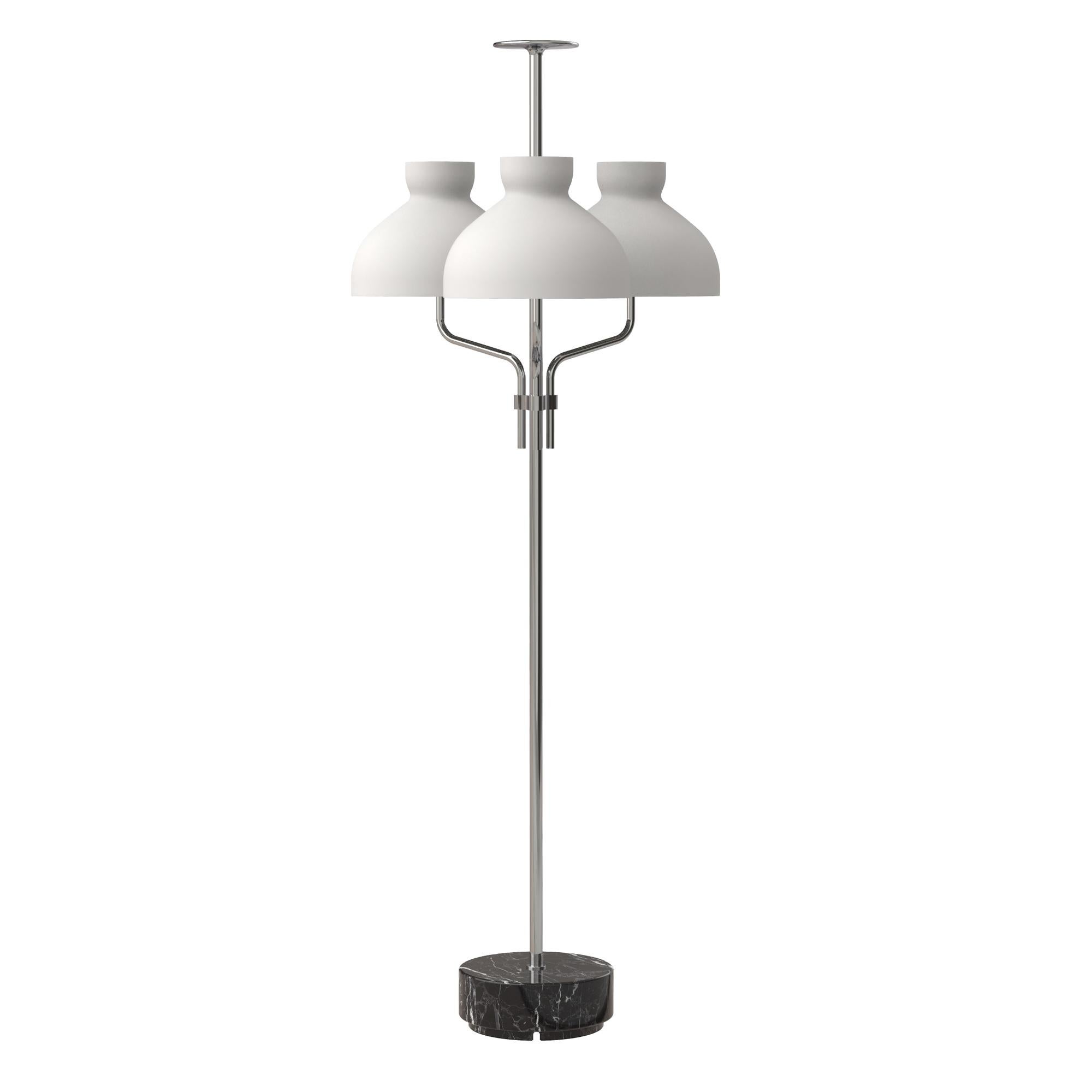 Ignazio Gardella 'Arenzano Tre Fiamme' Floor Lamp in Black Marble and Chrome For Sale 1