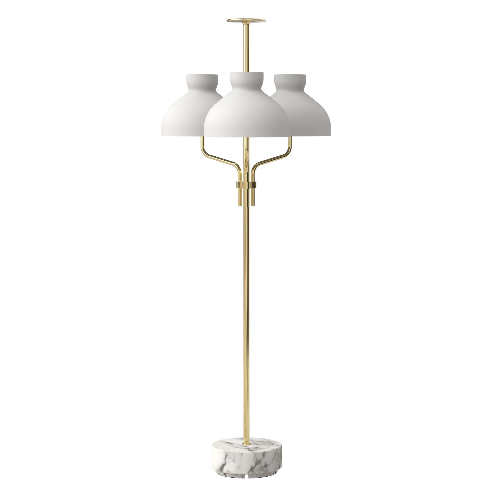 Ignazio Gardella 'Arenzano Tre Fiamme' Floor Lamp in White Marble and Brass In New Condition For Sale In Glendale, CA