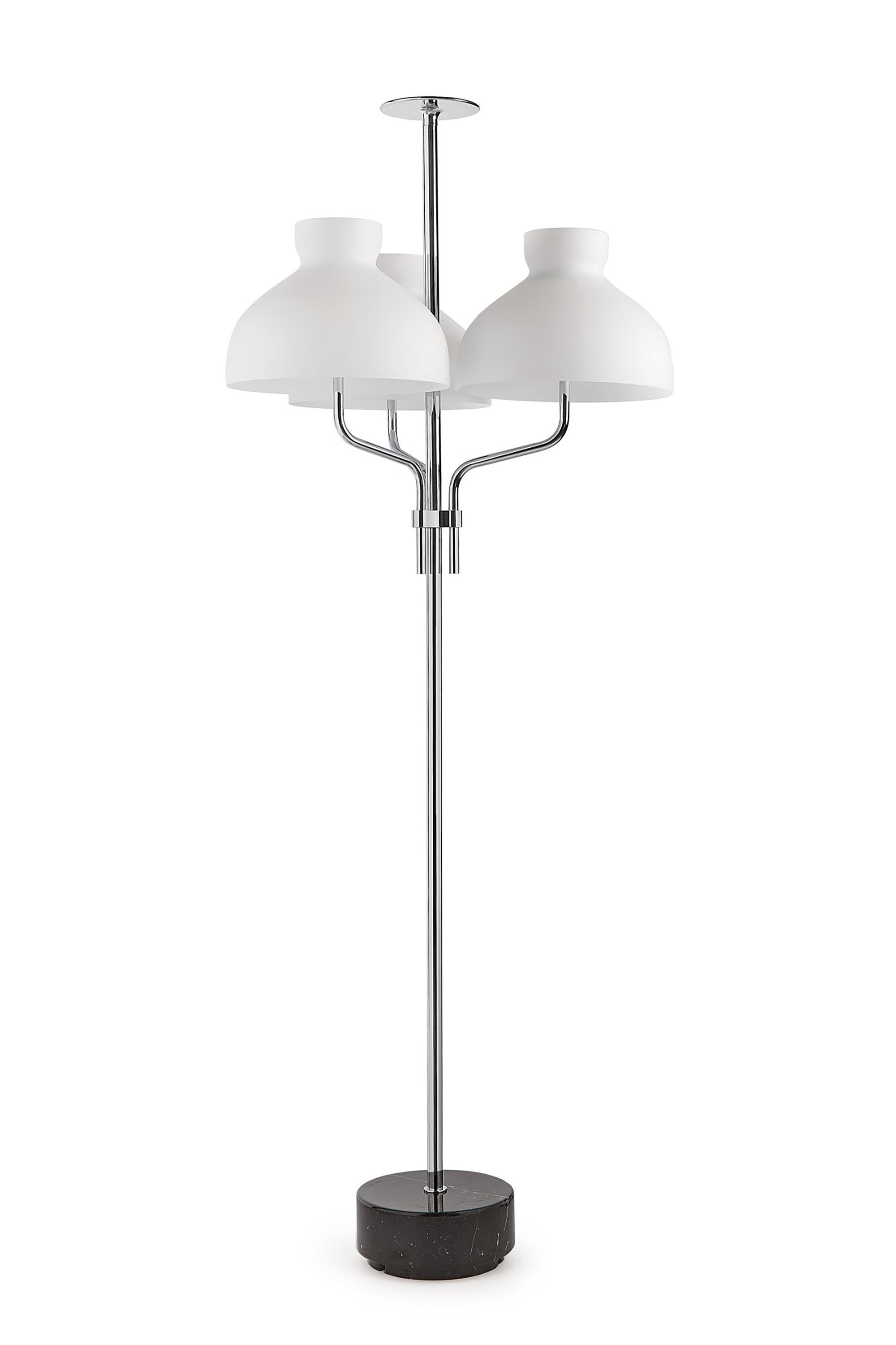 Opaline Glass Ignazio Gardella 'Arenzano Tre Fiamme' Floor Lamp in White Marble and Chrome For Sale