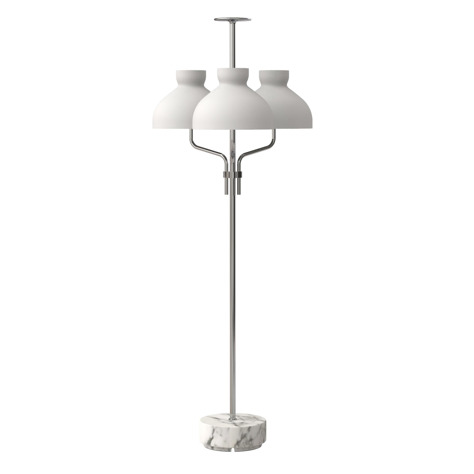 Ignazio Gardella 'Arenzano Tre Fiamme' Floor Lamp in White Marble and Chrome For Sale 1