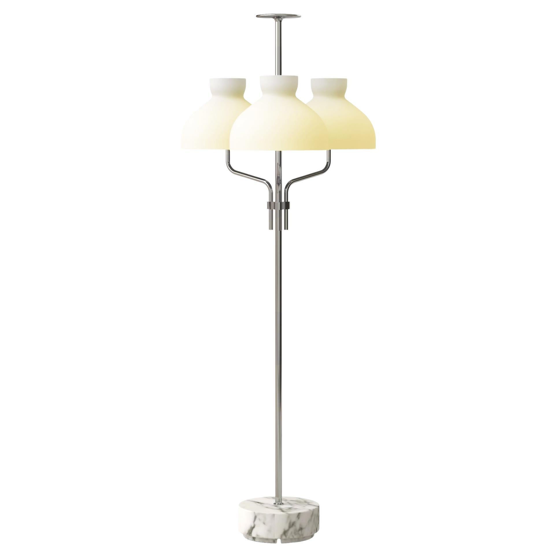 Ignazio Gardella 'Arenzano Tre Fiamme' Floor Lamp in White Marble and Chrome