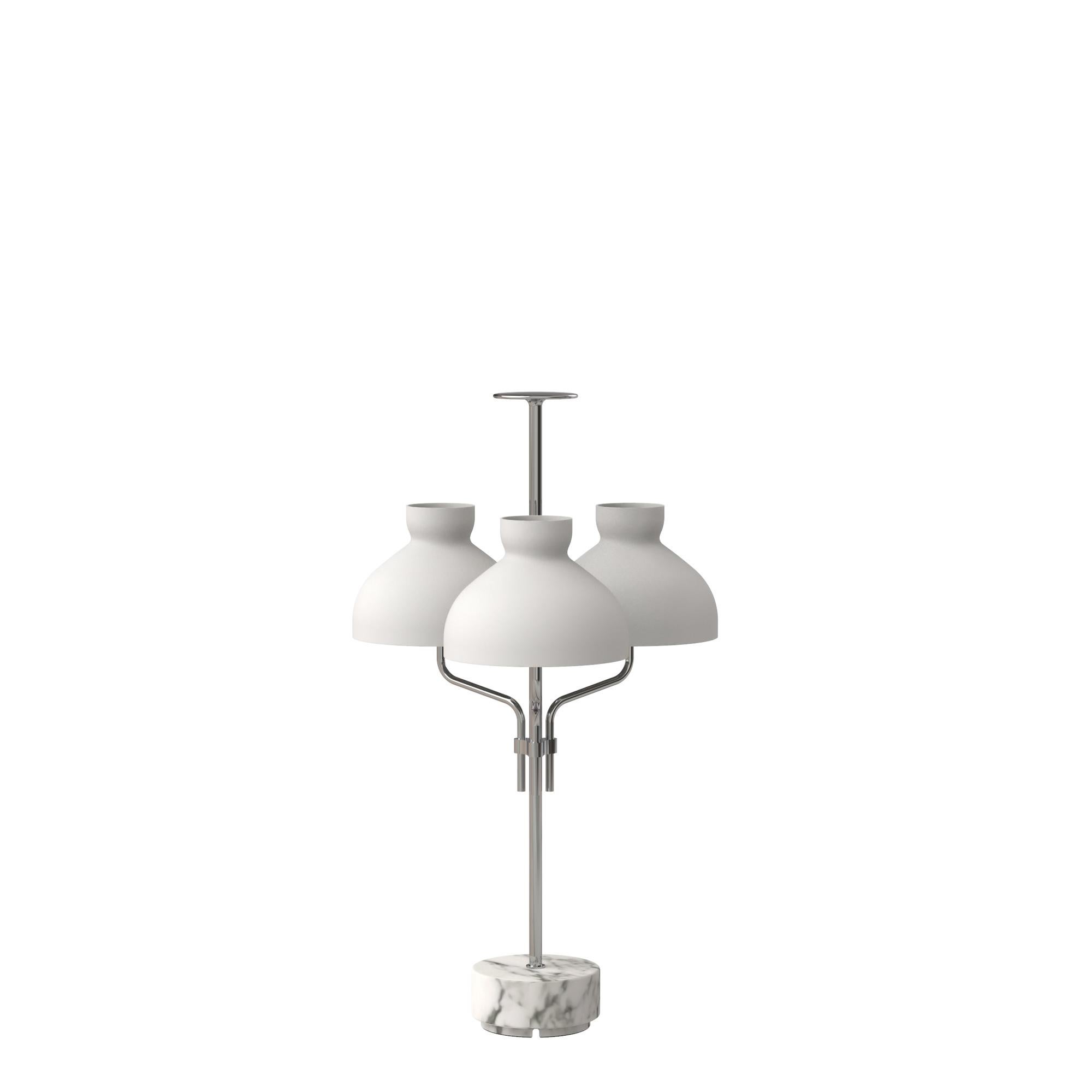 Ignazio Gardella 'Arenzano Tre Fiamme' Table Lamp in White Marble and Chrome In New Condition For Sale In Glendale, CA