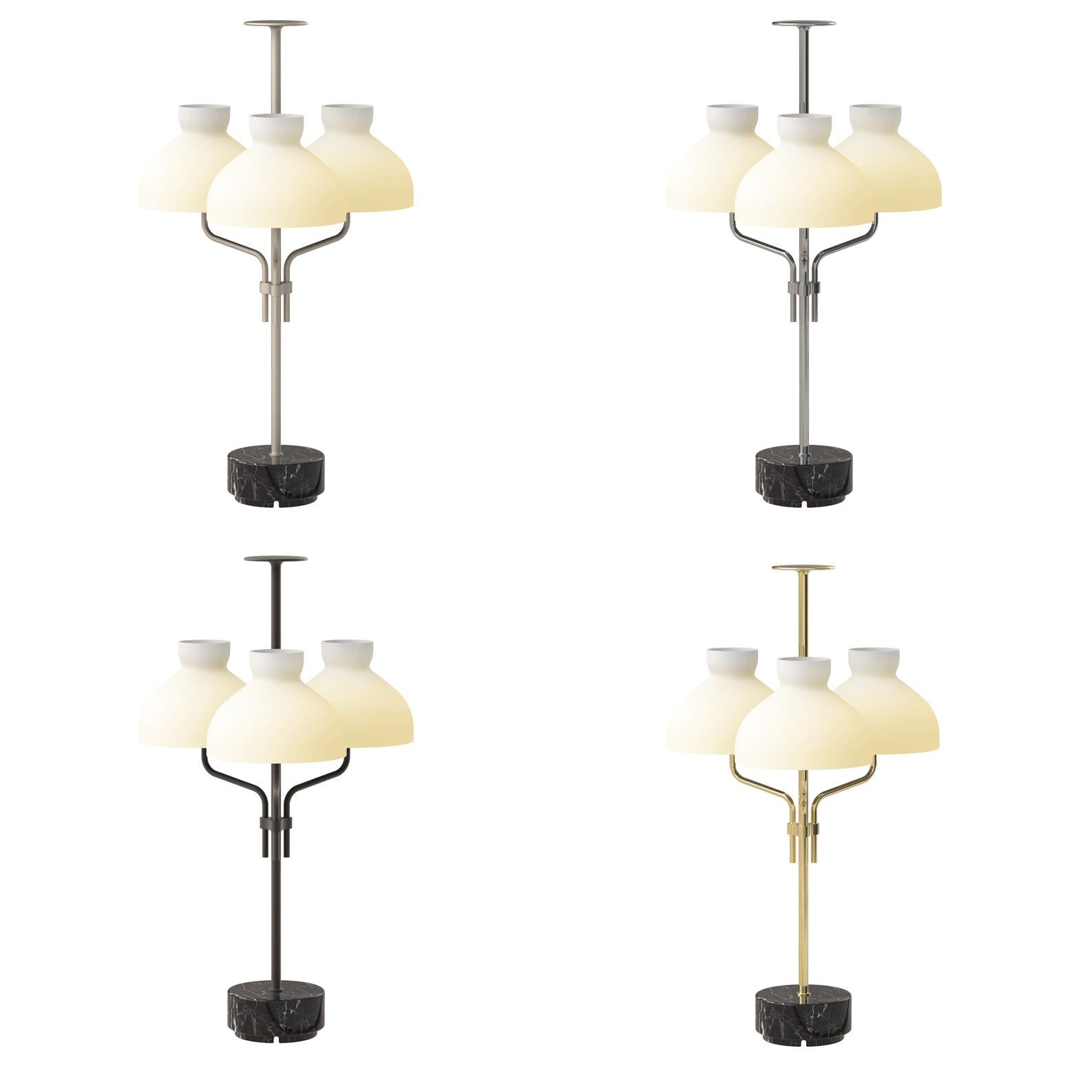 Brass Ignazio Gardella 'Arenzano Tre Fiamme' Table Lamp in White Marble and Chrome For Sale