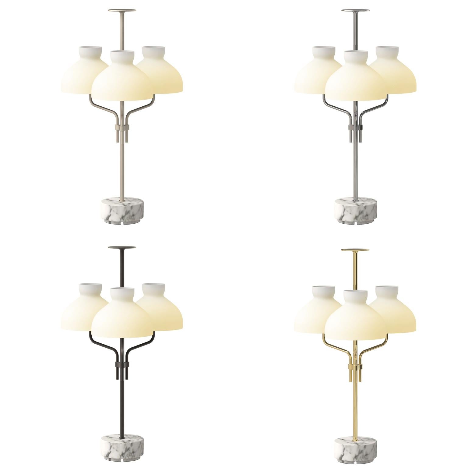 Ignazio Gardella 'Arenzano Tre Fiamme' Table Lamp in White Marble and Chrome For Sale 1