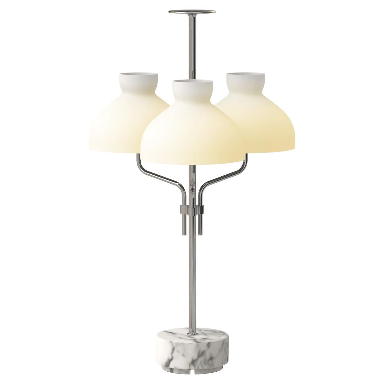 Ignazio Gardella 'Arenzano Tre Fiamme' Table Lamp in White Marble and Chrome For Sale