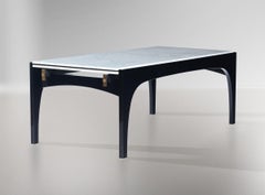 Ignazio Gardella Black Lacquer and Carrara Marble Extendable Dining Table