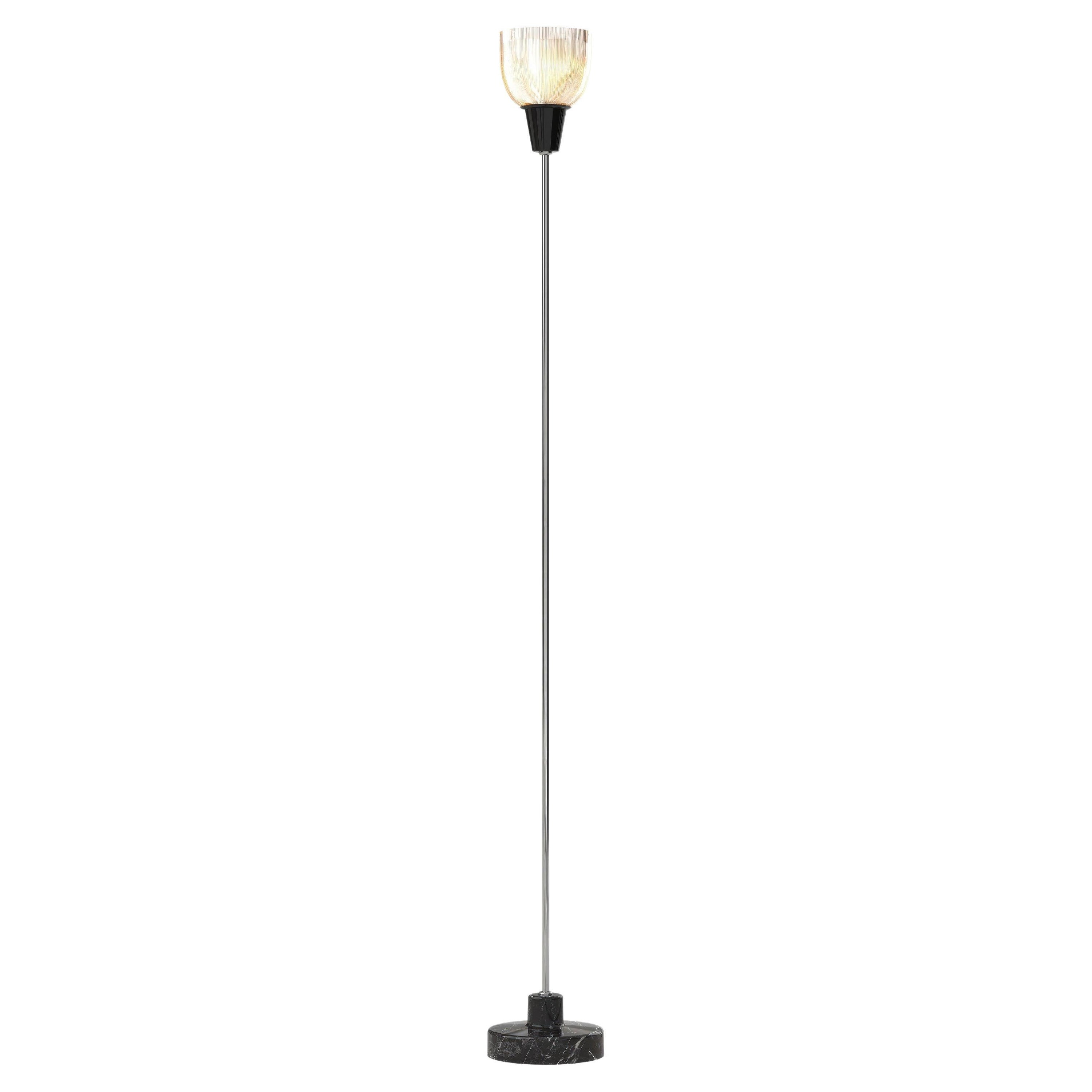 Lampada da terra 'Coppa Aperta Piantana' di Ignazio Gardella in marmo nero e cromo