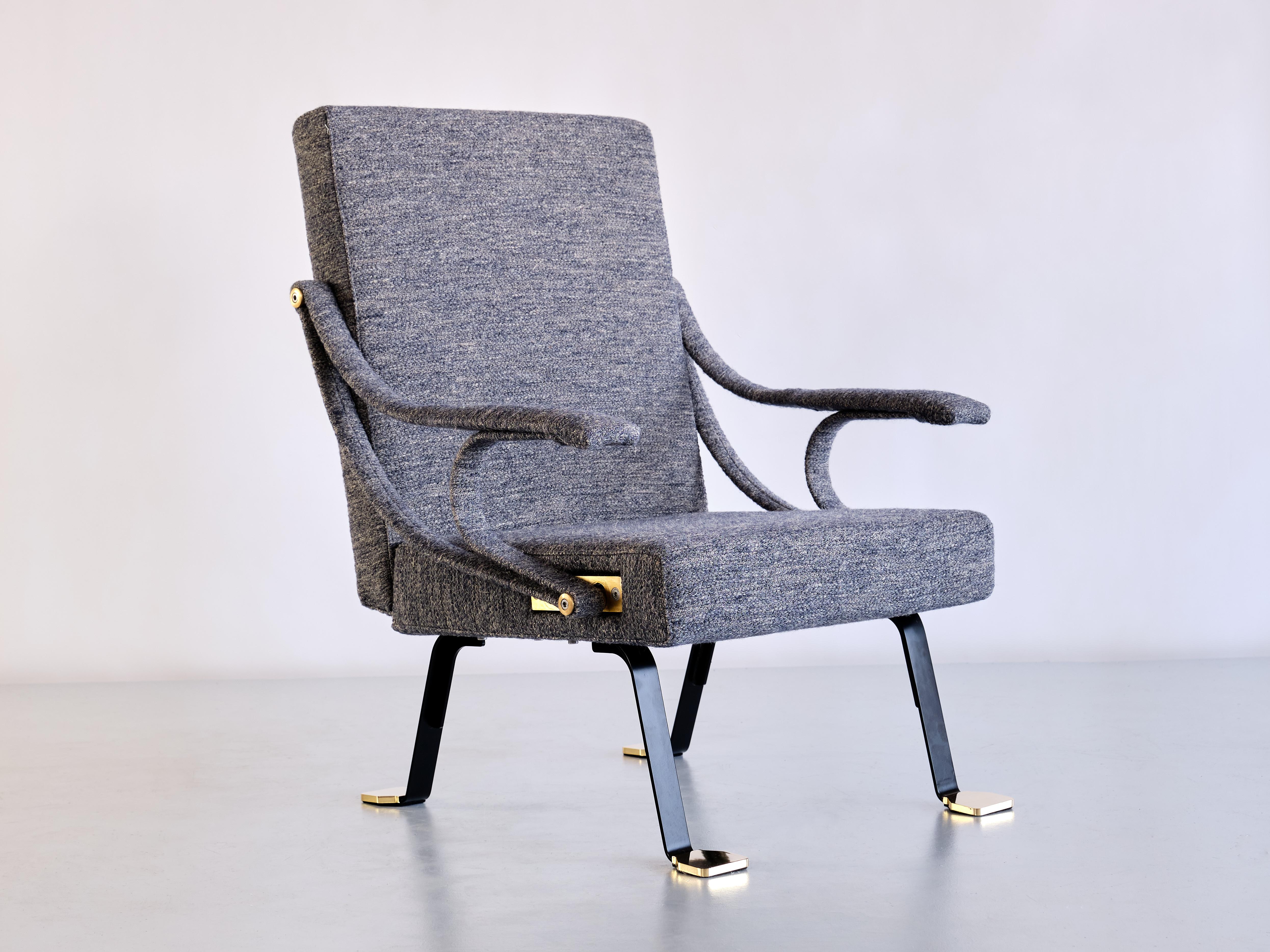 Mid-Century Modern Ignazio Gardella 'Digamma' Armchair in Blue Loro Piana Mélange Fabric