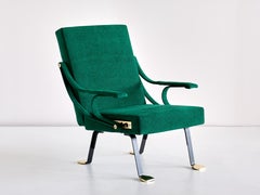 Ignazio Gardella 'Digamma' Armchair in Emerald Green Lelièvre Fabric and Brass