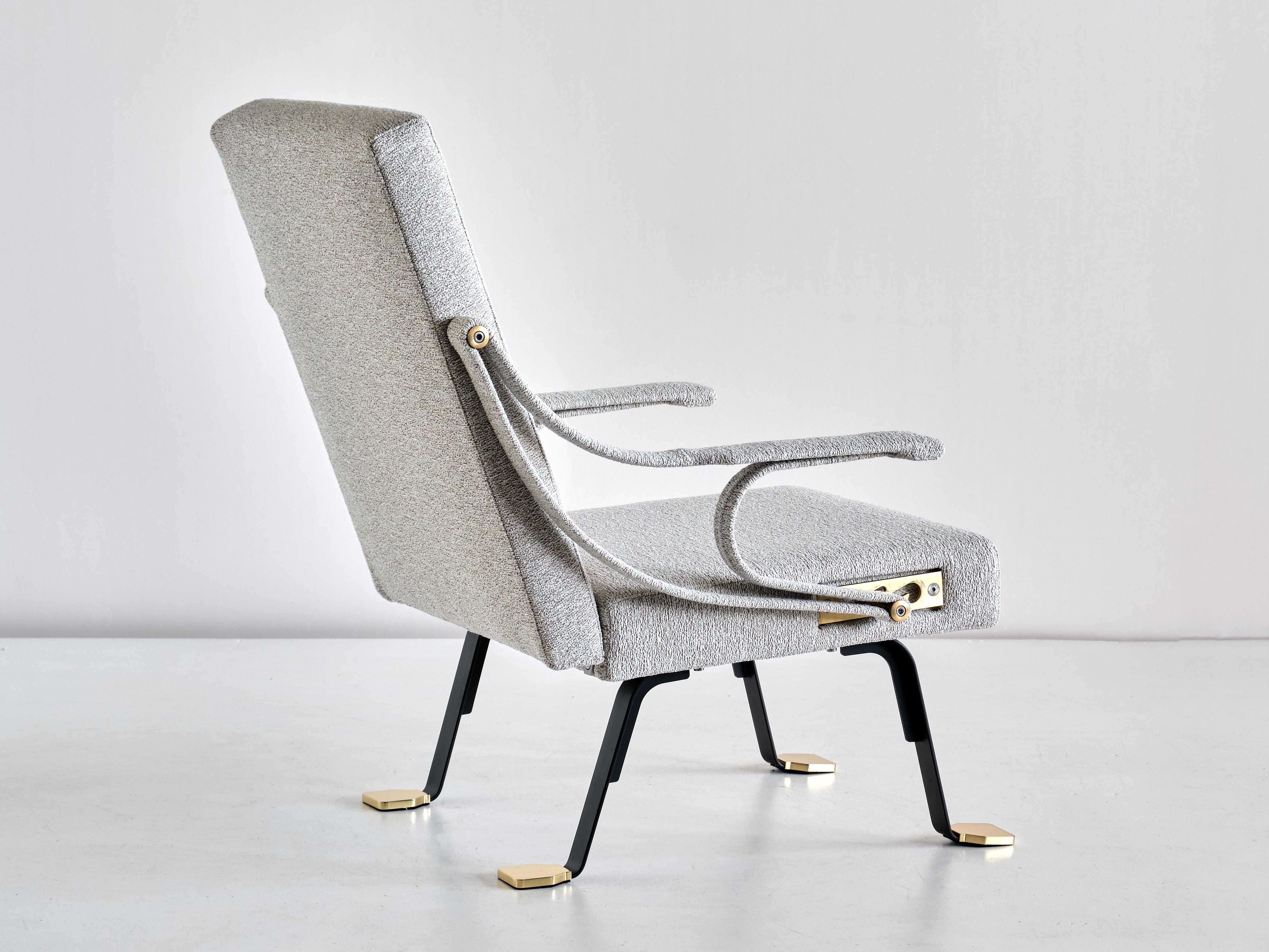 Ignazio Gardella 'Digamma' Armchair in Ivory Lelièvre Bouclé Fabric and Brass 1