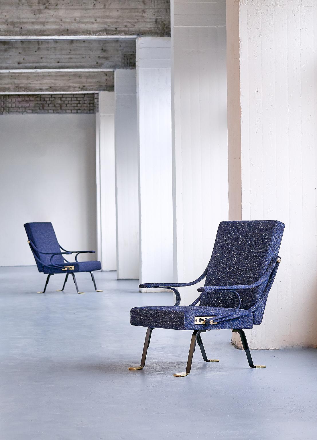 Ignazio Gardella Digamma Armchair in Navy Raf Simons Kvadrat Fabric and Brass 3