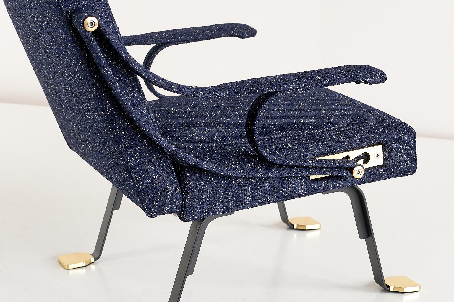 Mid-Century Modern Ignazio Gardella Digamma Armchair in Navy Raf Simons Kvadrat Fabric and Brass