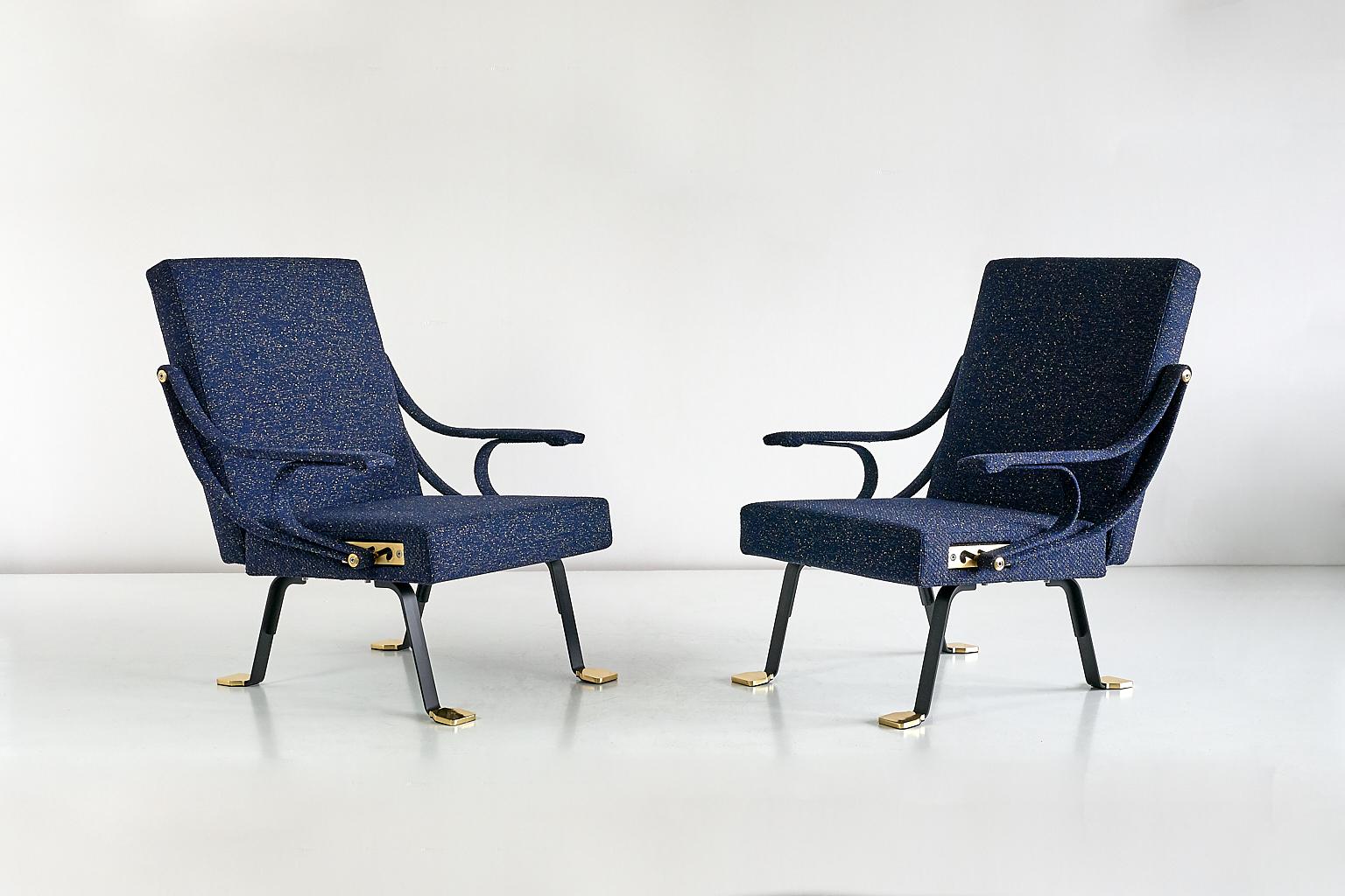 Wool Ignazio Gardella Digamma Armchair in Navy Raf Simons Kvadrat Fabric and Brass