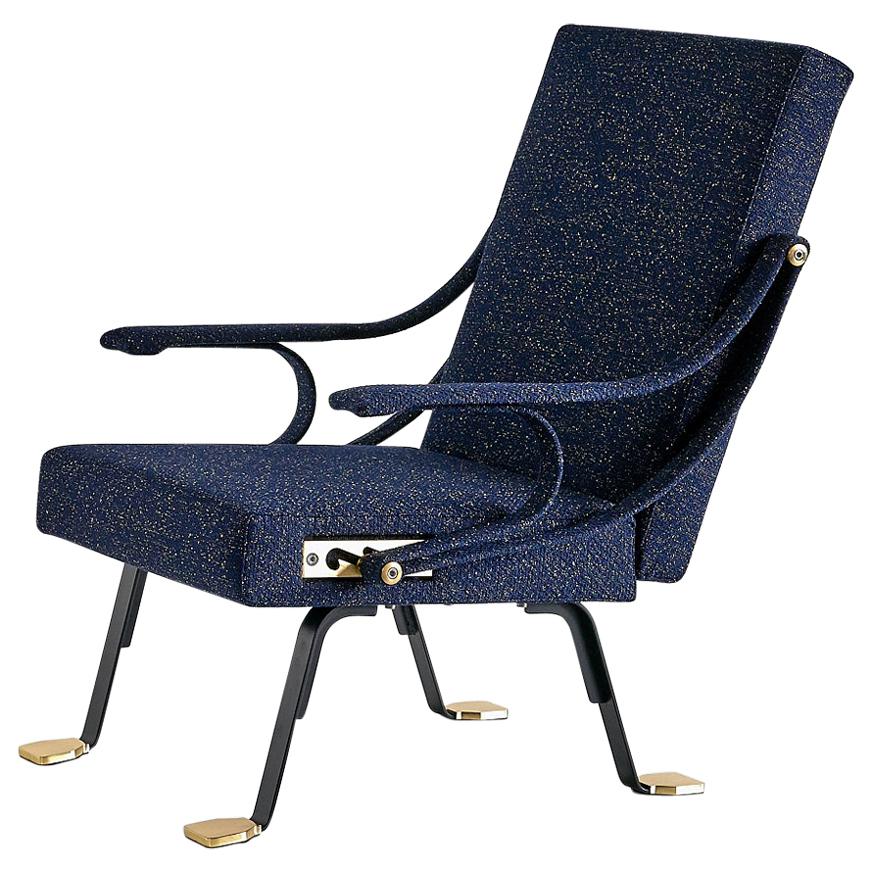 Ignazio Gardella Digamma Armchair in Navy Raf Simons Kvadrat Fabric and Brass