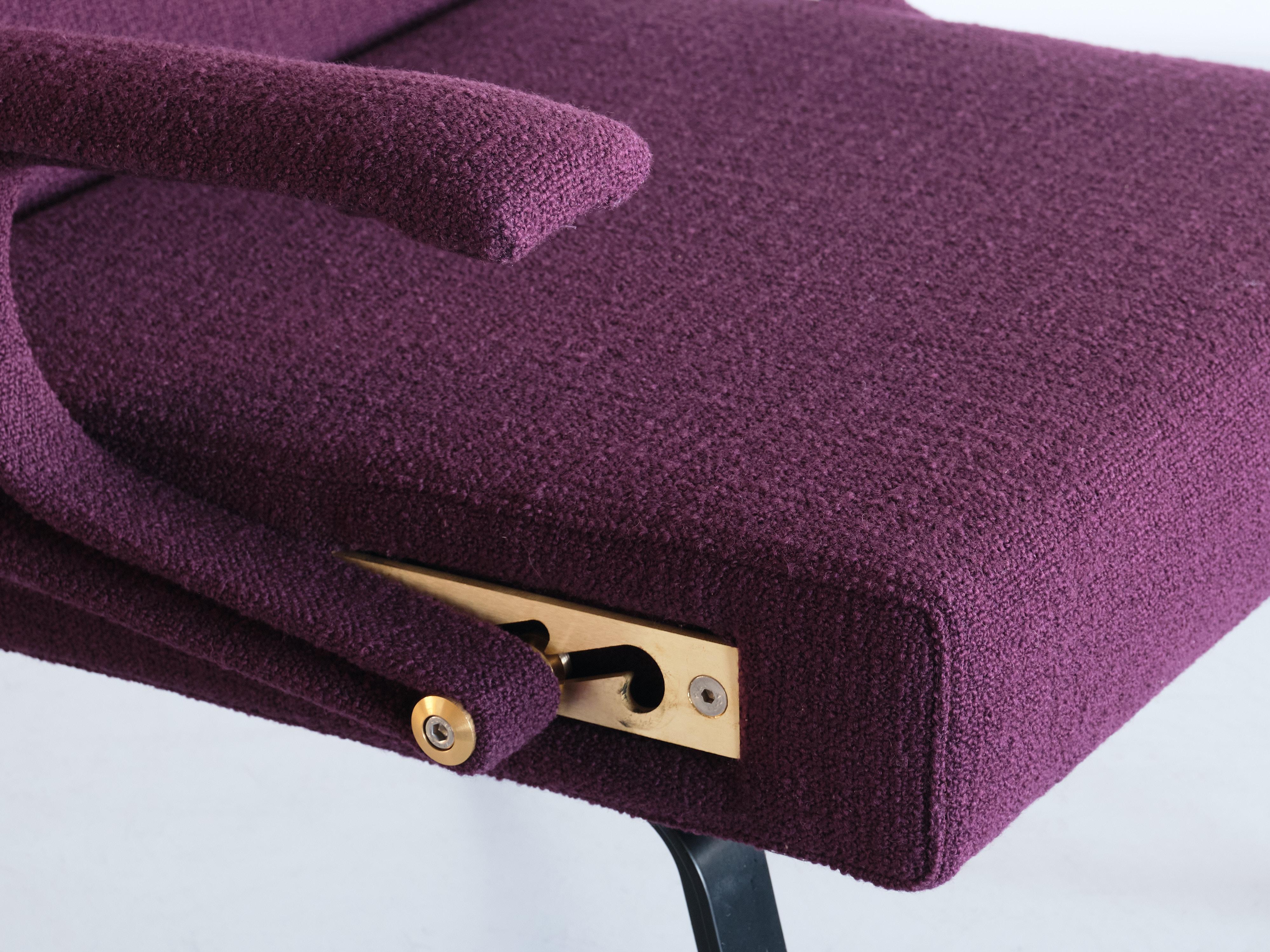 Ignazio Gardella 'Digamma' Armchair in Purple Dedar Fabric and Brass, 2022 For Sale 5