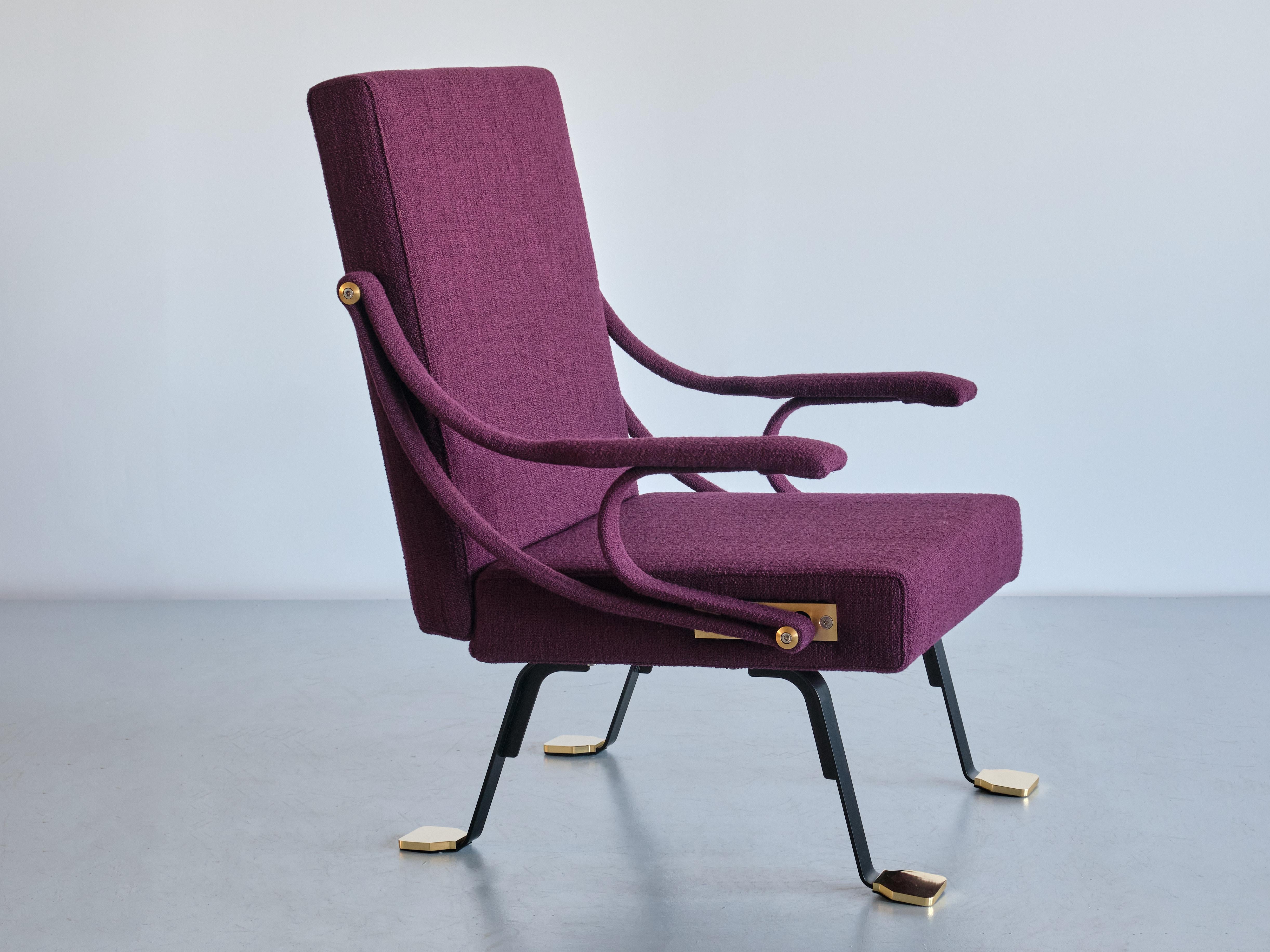 Ignazio Gardella 'Digamma' Armchair in Purple Dedar Fabric and Brass, 2022 For Sale 6
