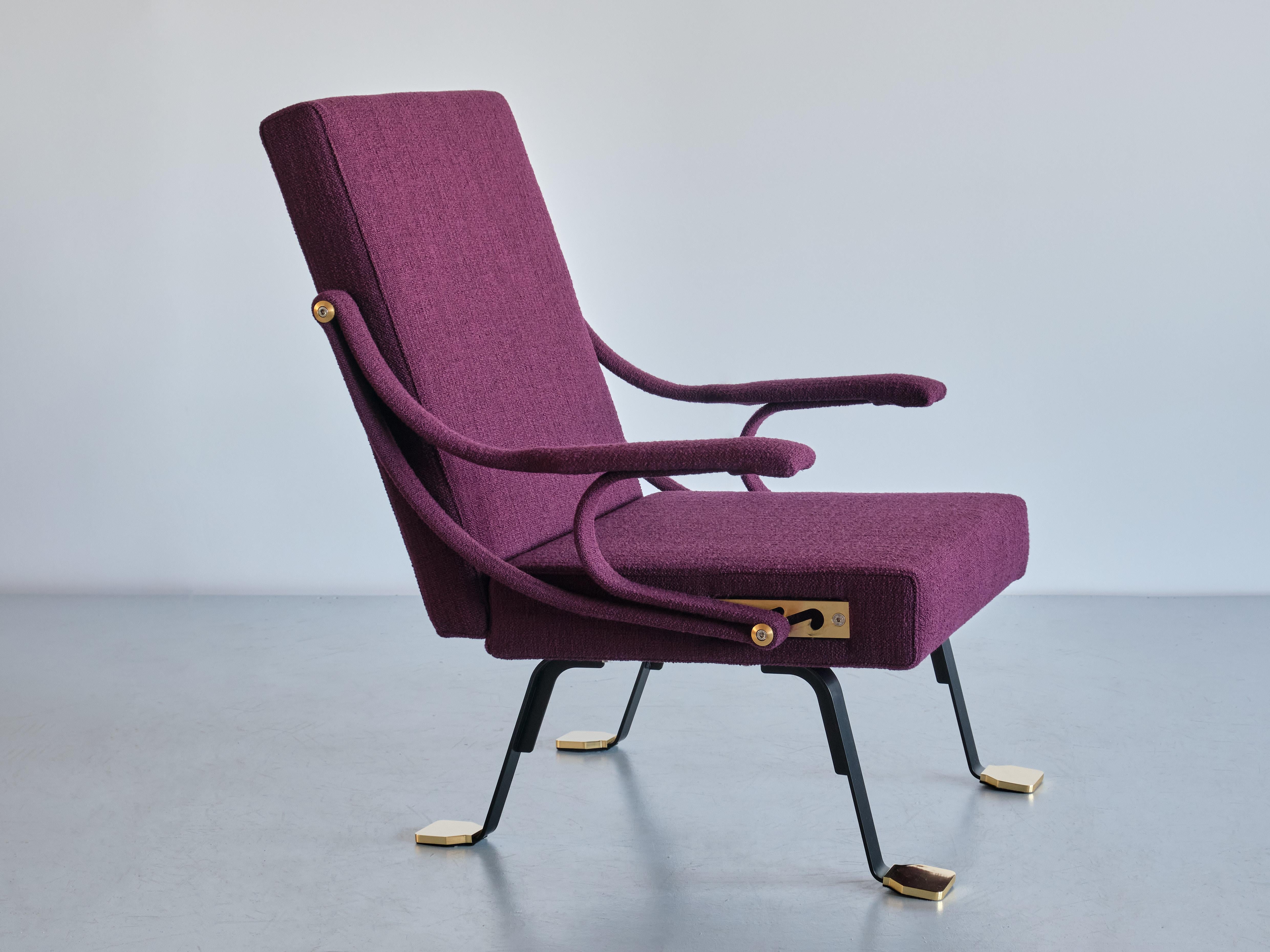 Ignazio Gardella 'Digamma' Armchair in Purple Dedar Fabric and Brass, 2022 For Sale 7