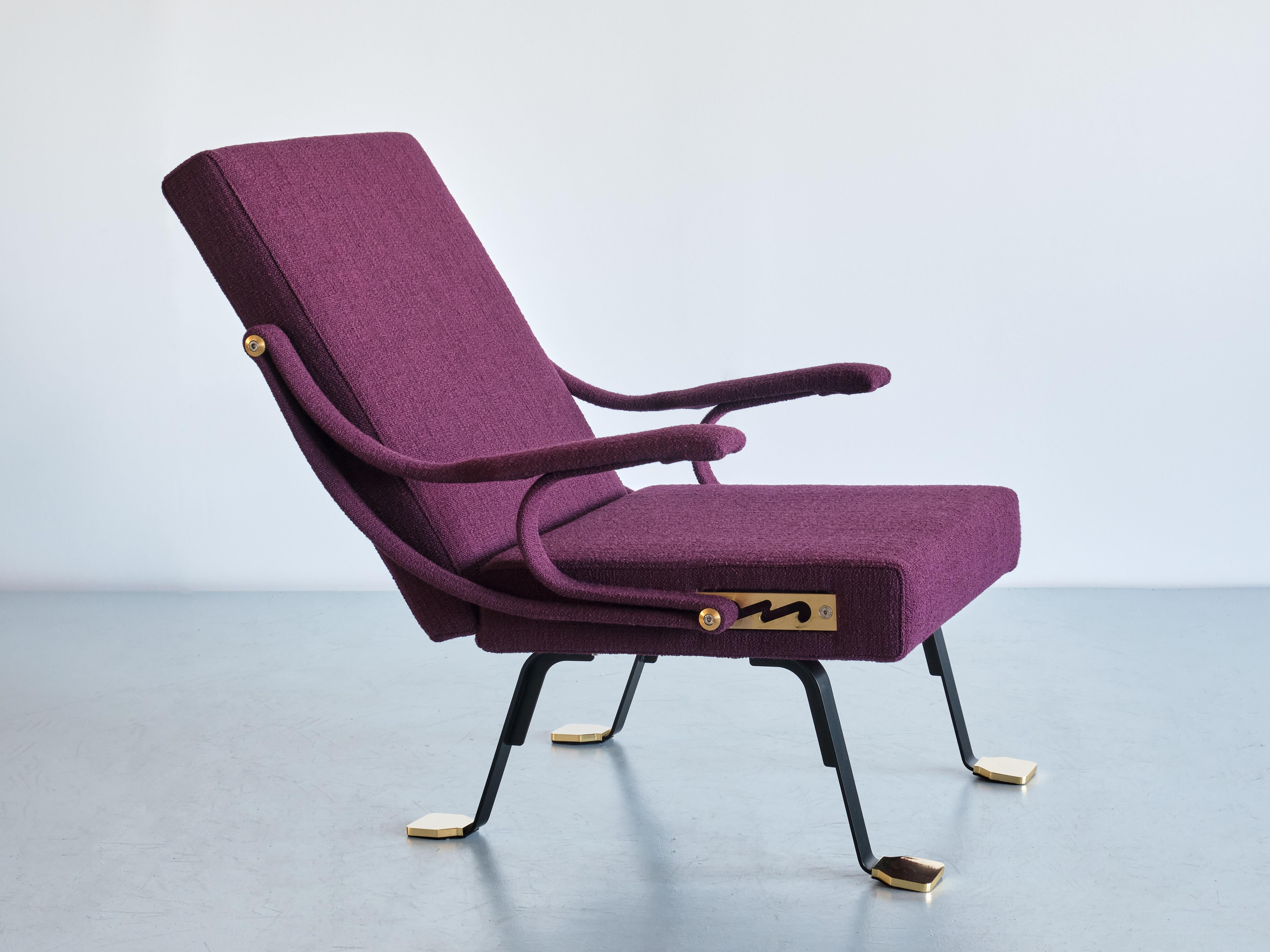 Ignazio Gardella 'Digamma' Armchair in Purple Dedar Fabric and Brass, 2022 For Sale 8