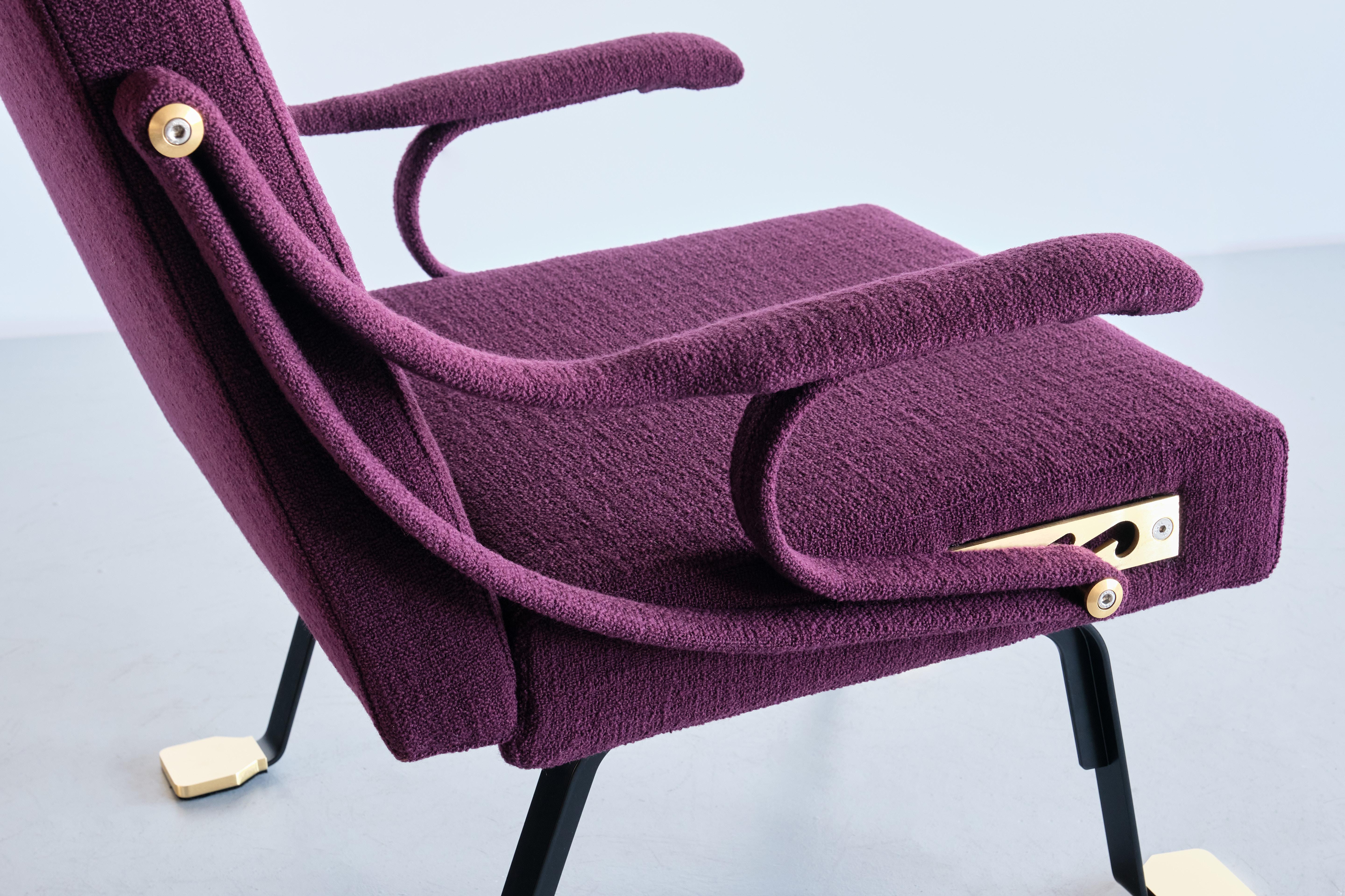 Ignazio Gardella 'Digamma' Armchair in Purple Dedar Fabric and Brass, 2022 For Sale 9