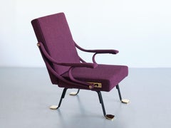 Ignazio Gardella 'Digamma' Armchair in Purple Dedar Fabric and Brass, 2022