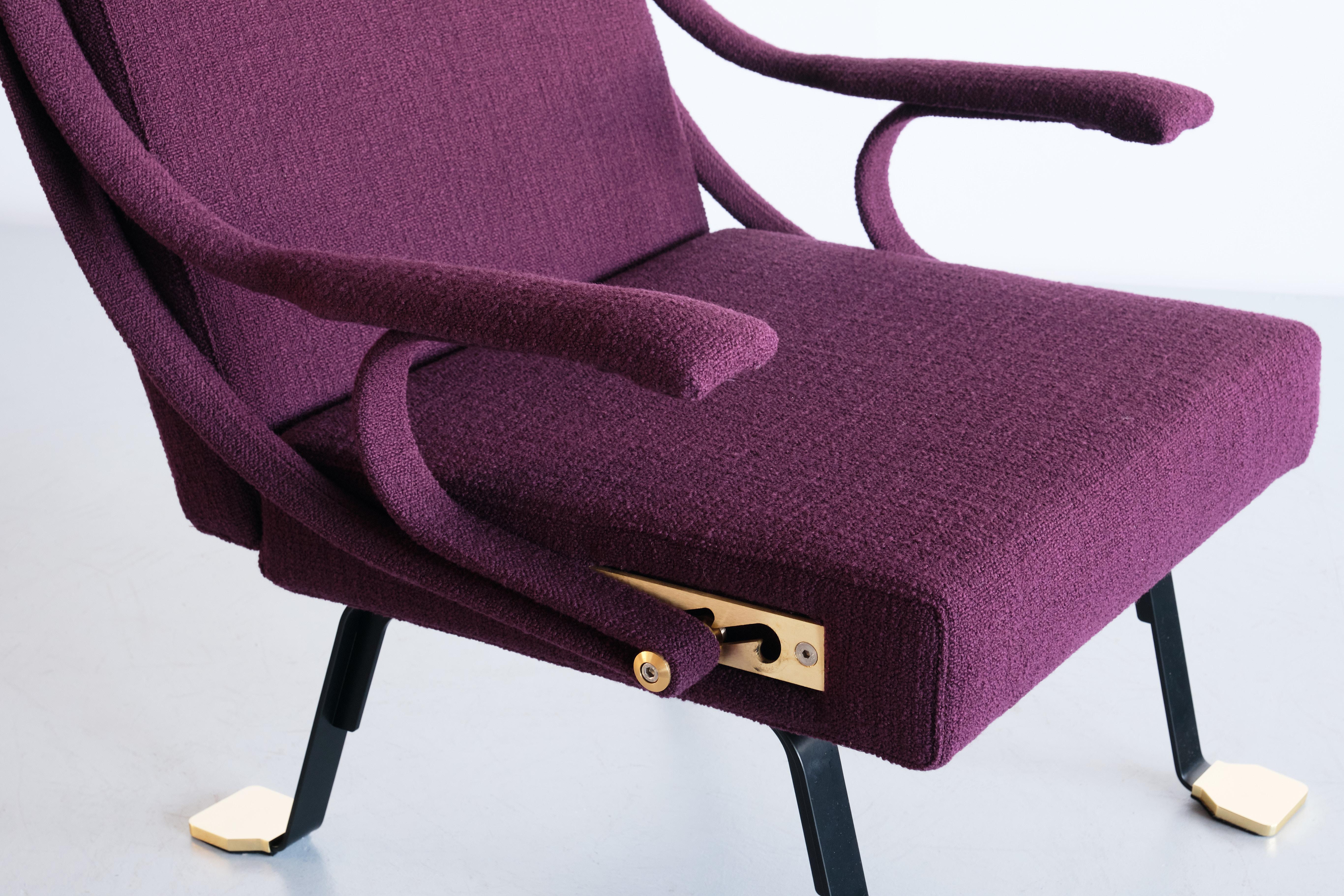 Spanish Ignazio Gardella 'Digamma' Armchair in Purple Dedar Fabric and Brass, 2022 For Sale