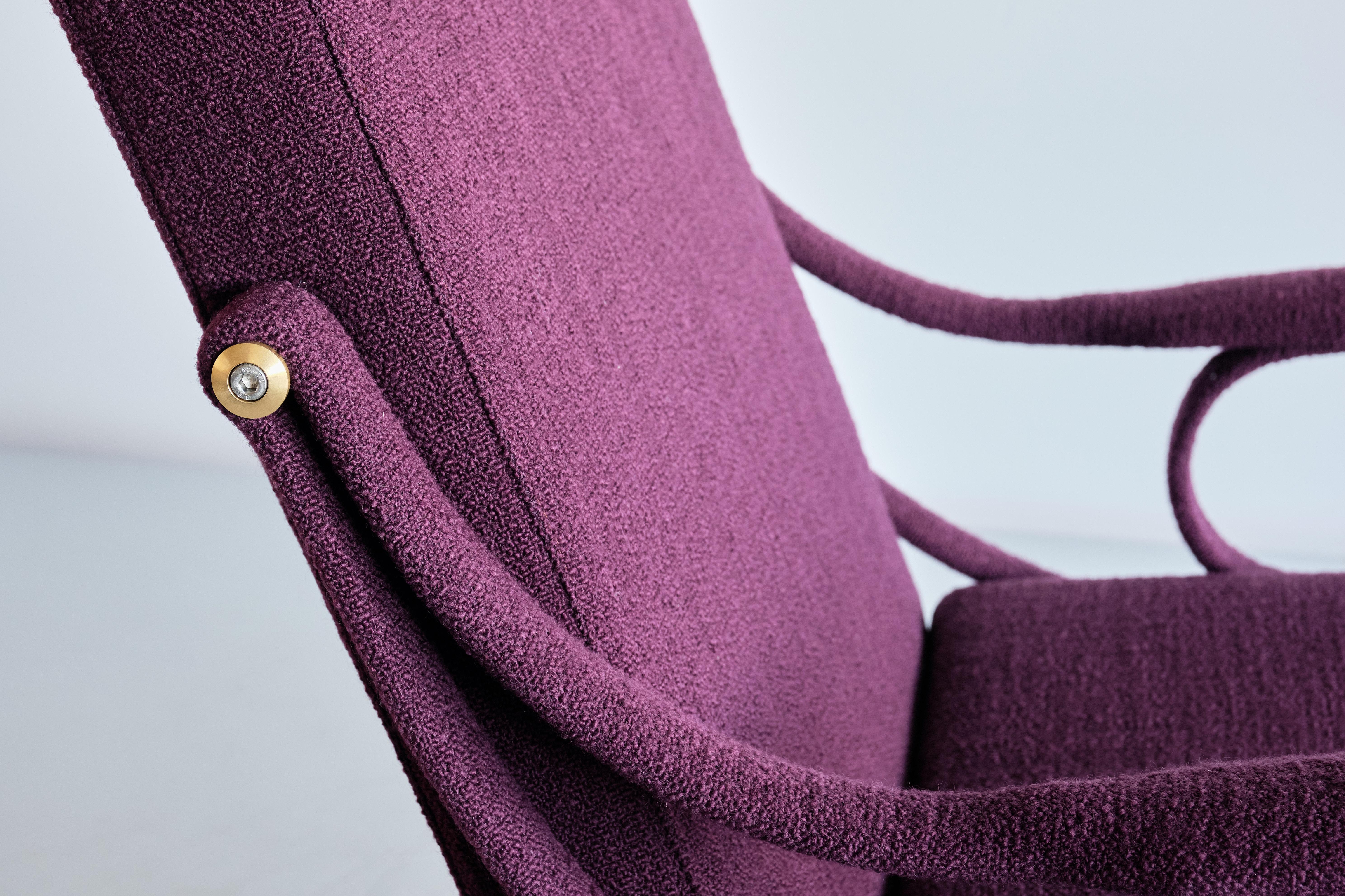 Ignazio Gardella 'Digamma' Armchair in Purple Dedar Fabric and Brass, 2022 In New Condition For Sale In The Hague, NL