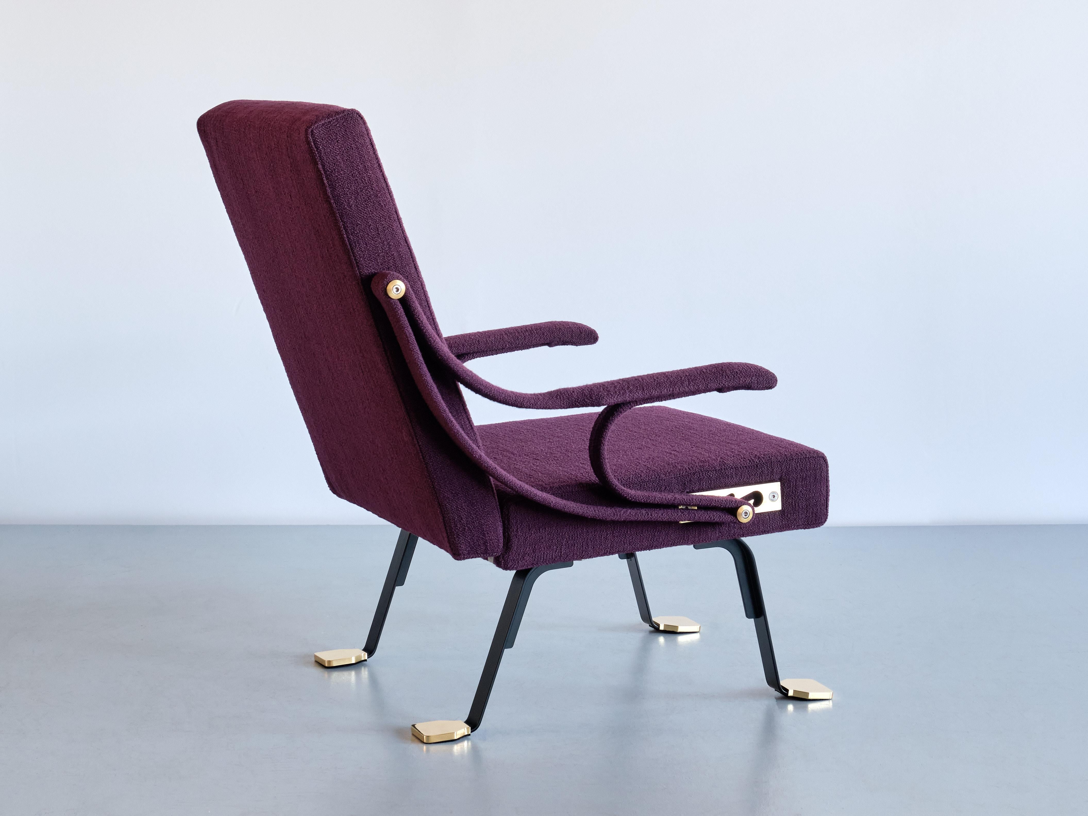 Contemporary Ignazio Gardella 'Digamma' Armchair in Purple Dedar Fabric and Brass, 2022 For Sale