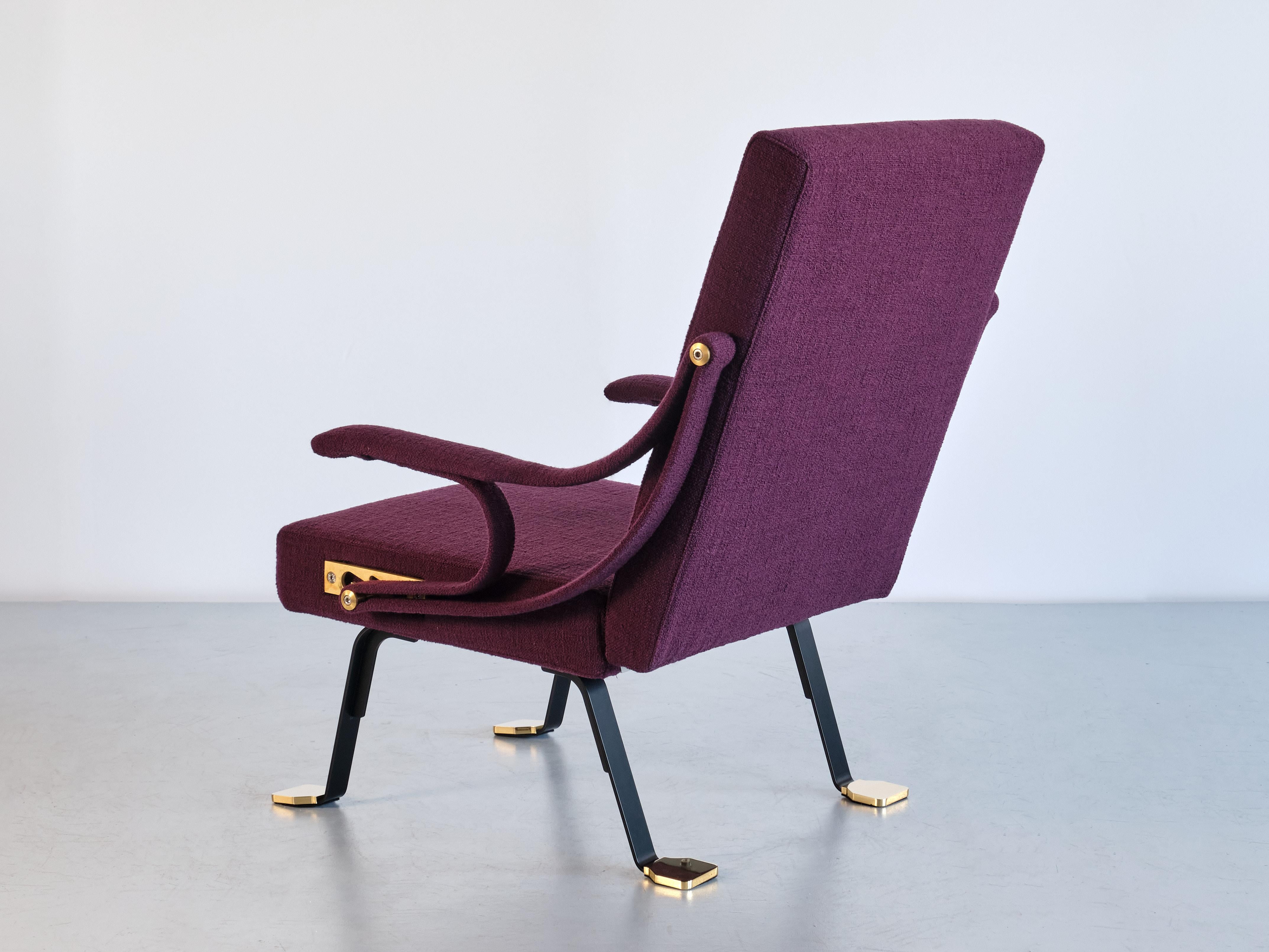 Metal Ignazio Gardella 'Digamma' Armchair in Purple Dedar Fabric and Brass, 2022 For Sale
