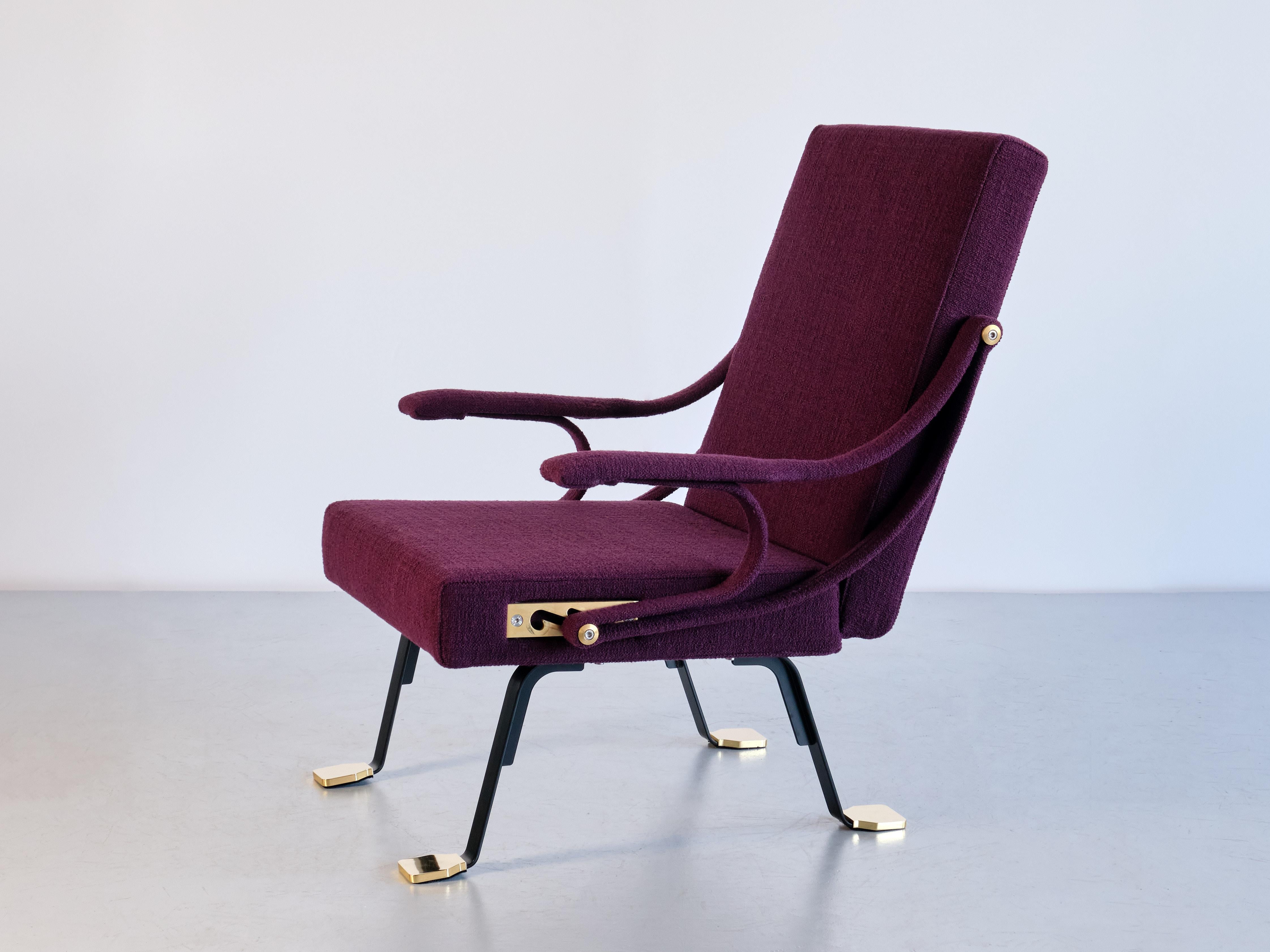 Ignazio Gardella 'Digamma' Armchair in Purple Dedar Fabric and Brass, 2022 For Sale 1