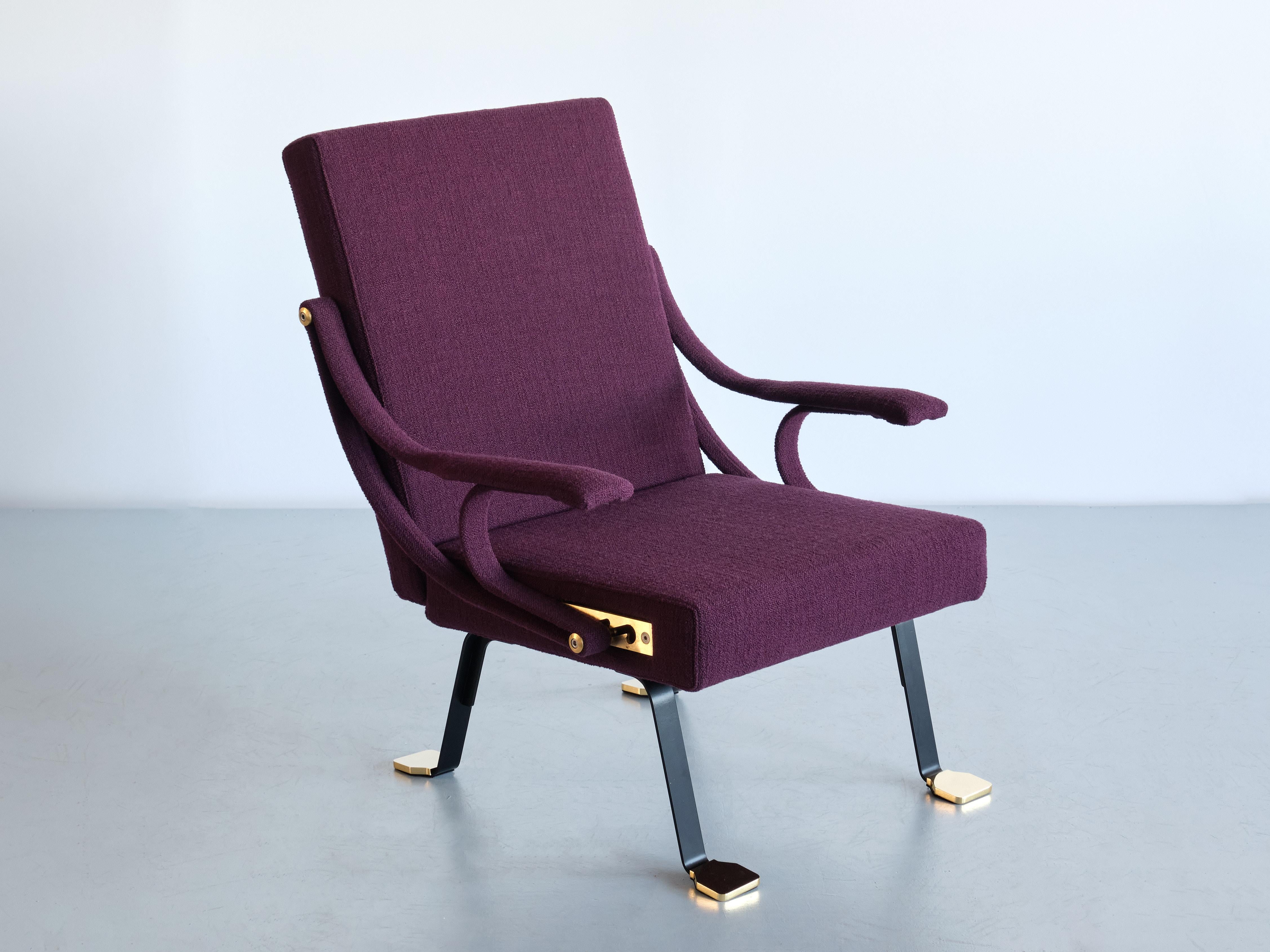 Ignazio Gardella 'Digamma' Armchair in Purple Dedar Fabric and Brass, 2022 For Sale 2