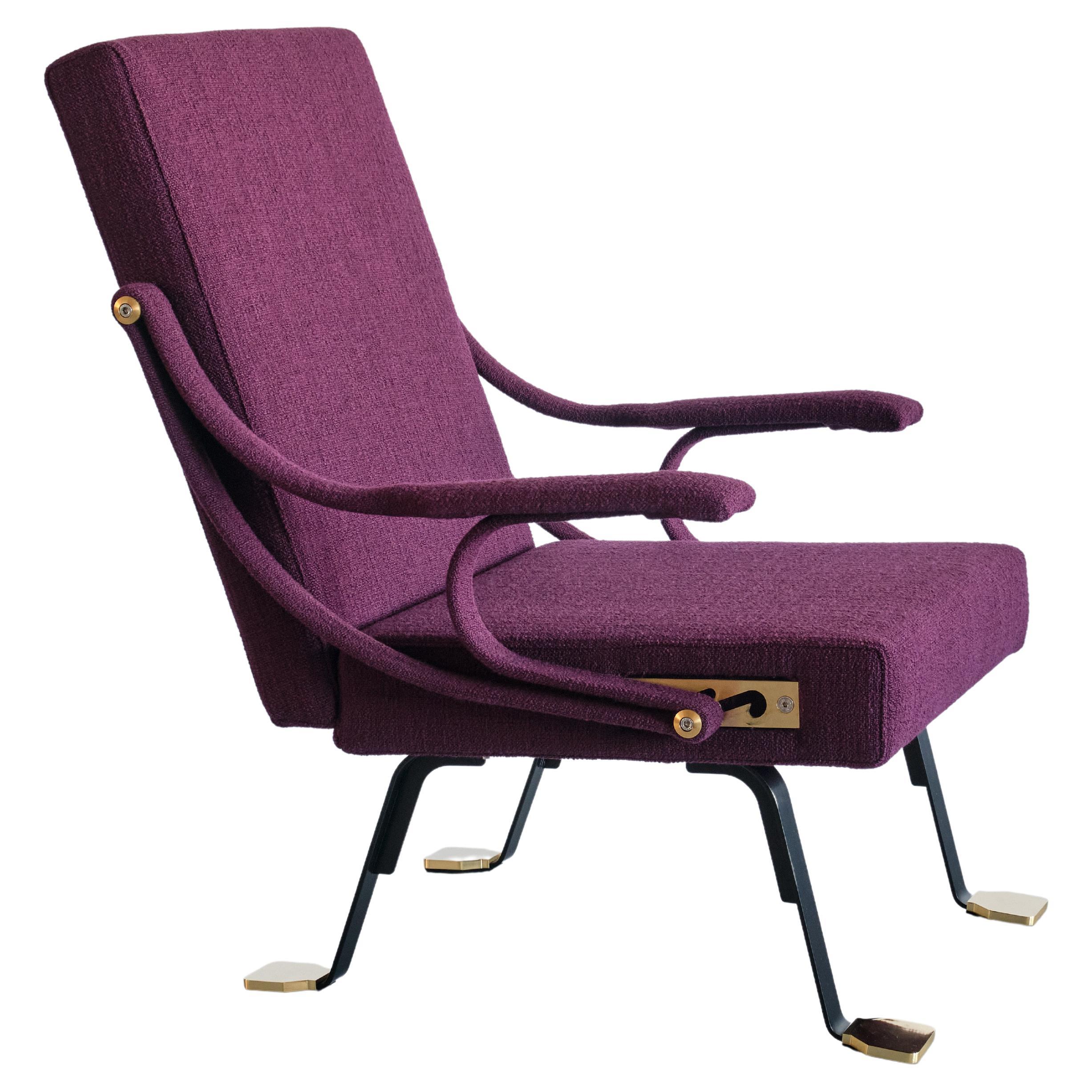 Ignazio Gardella 'Digamma' Armchair in Purple Dedar Fabric and Brass, 2022 For Sale