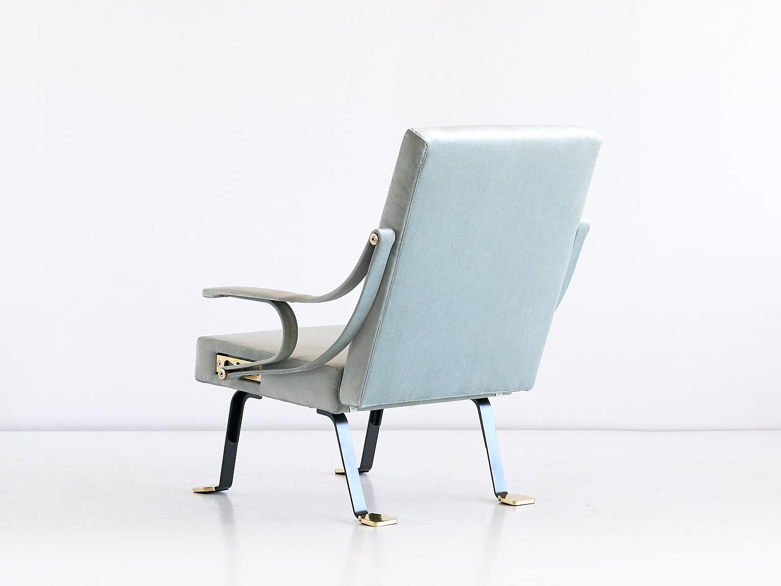 Ignazio Gardella Digamma Lounge Chair and Ottoman in Turquoise Donghia Velvet 3