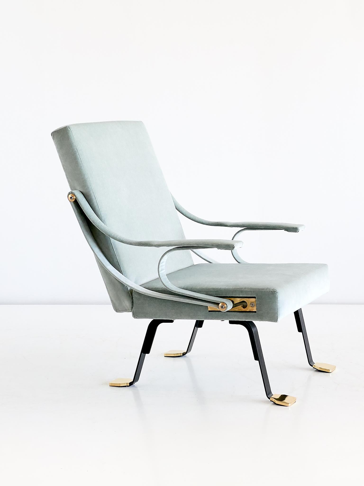 Mid-20th Century Ignazio Gardella Digamma Lounge Chair and Ottoman in Turquoise Donghia Velvet