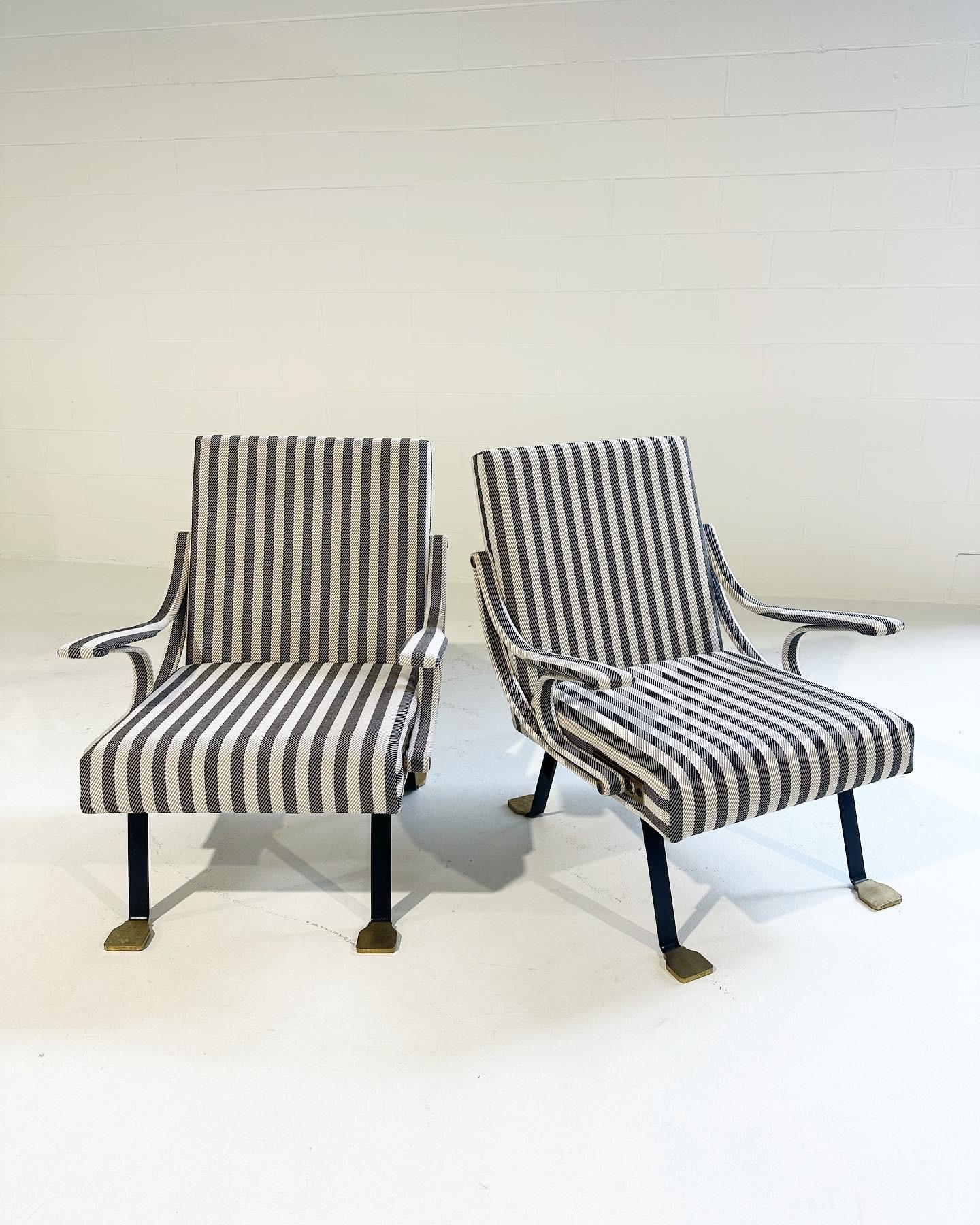 Italian Ignazio Gardella Digamma Lounge Chairs in Dedar Twill, Pair For Sale