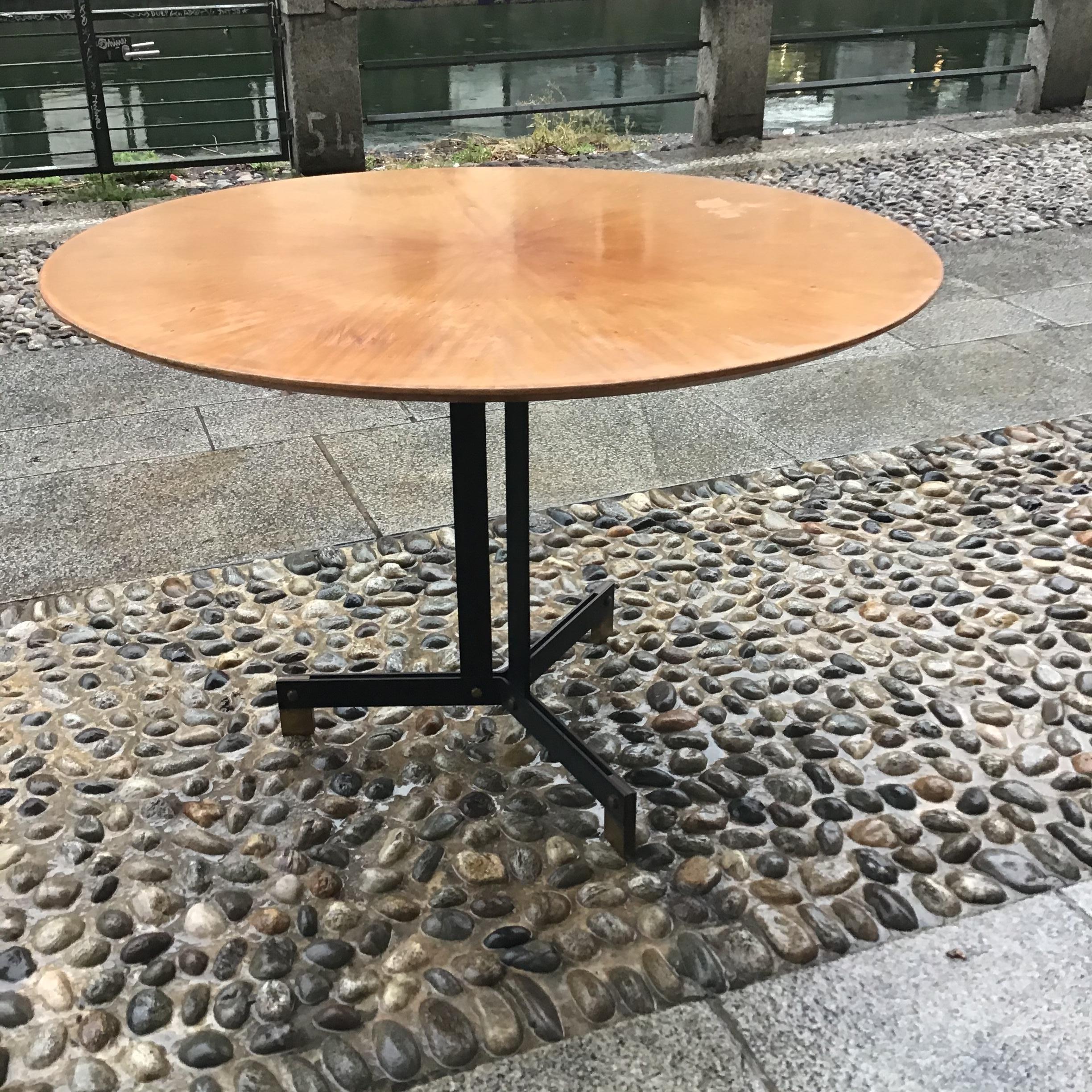 Ignazio Gardella Dining Table Brass Iron Wood, 1950, Italy For Sale 1