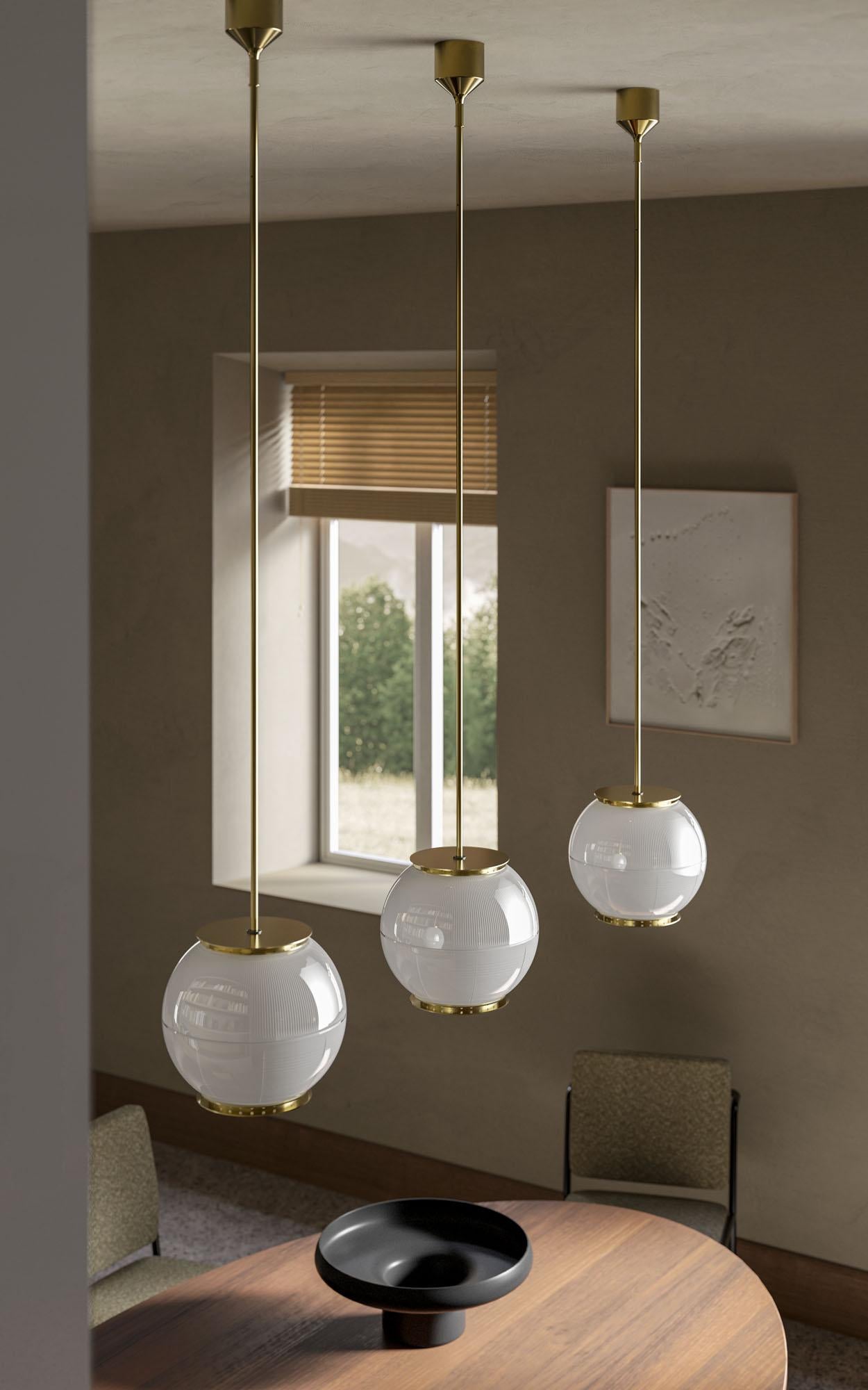 Mid-Century Modern Ignazio Gardella 'Doppio Vetro' Pendant Lamp in Brass and Glass for Tato Italia For Sale