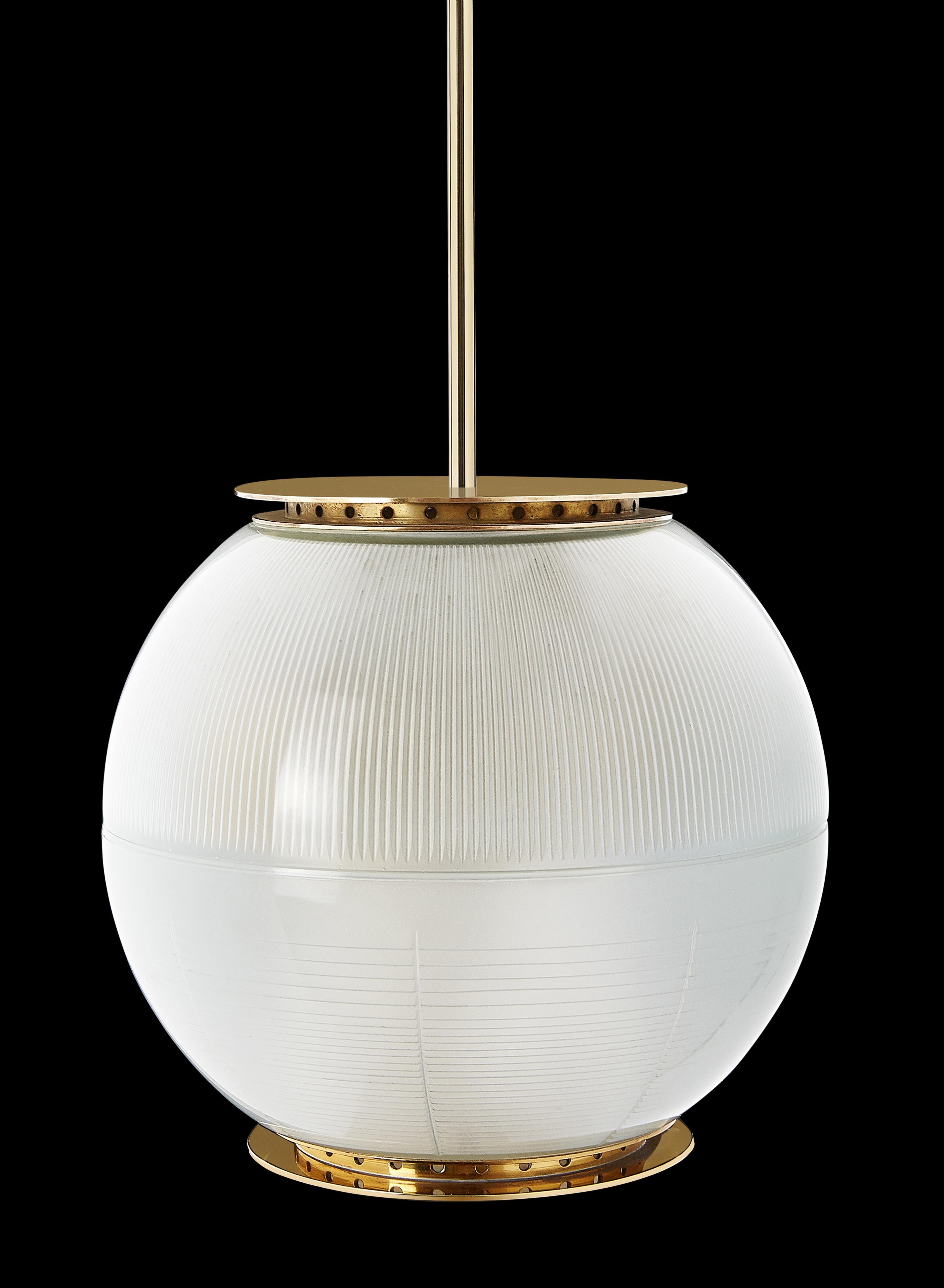 Italian Ignazio Gardella 'Doppio Vetro' Pendant Lamp in Brass and Glass for Tato Italia For Sale