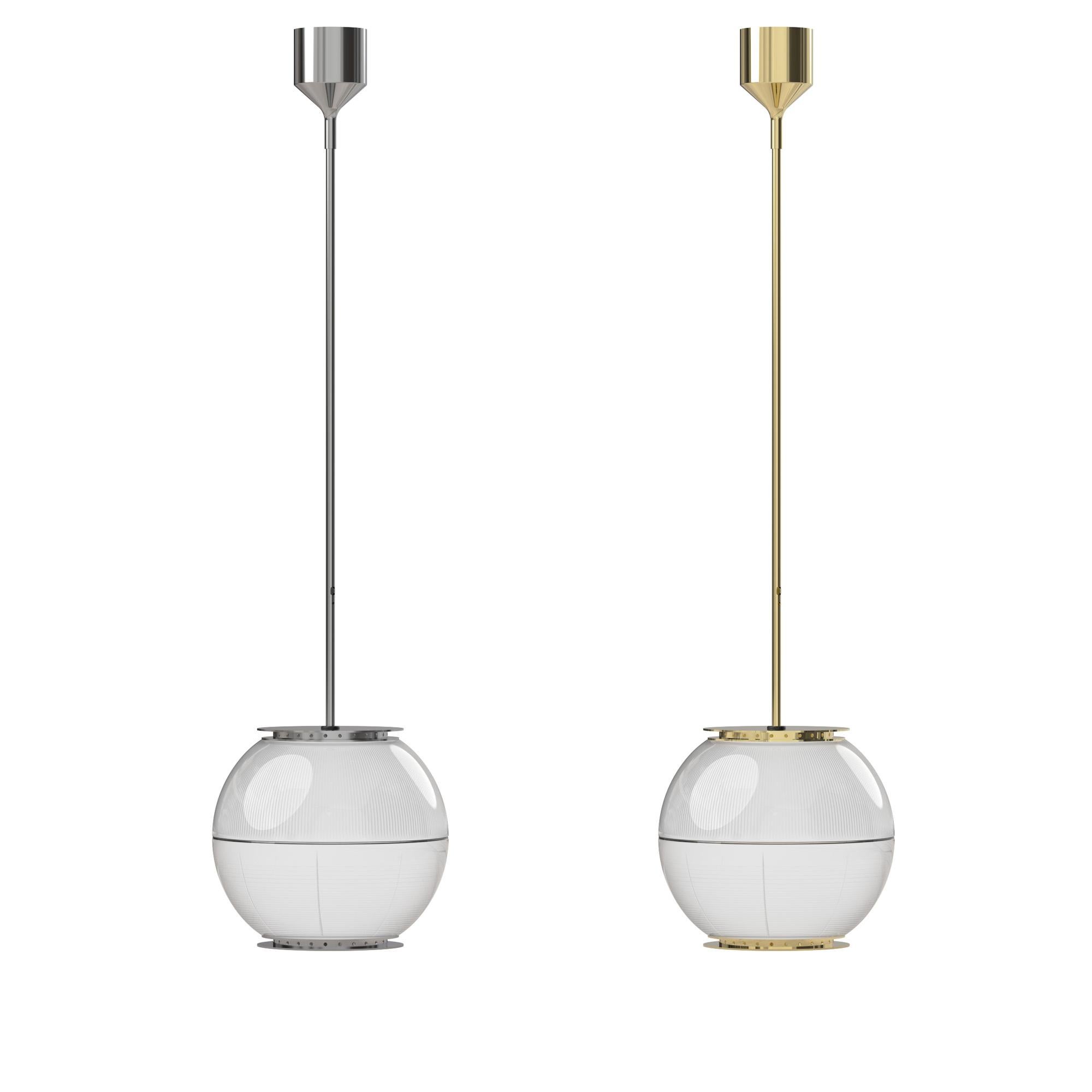 Contemporary Ignazio Gardella 'Doppio Vetro' Pendant Lamp in Brass and Glass for Tato Italia For Sale