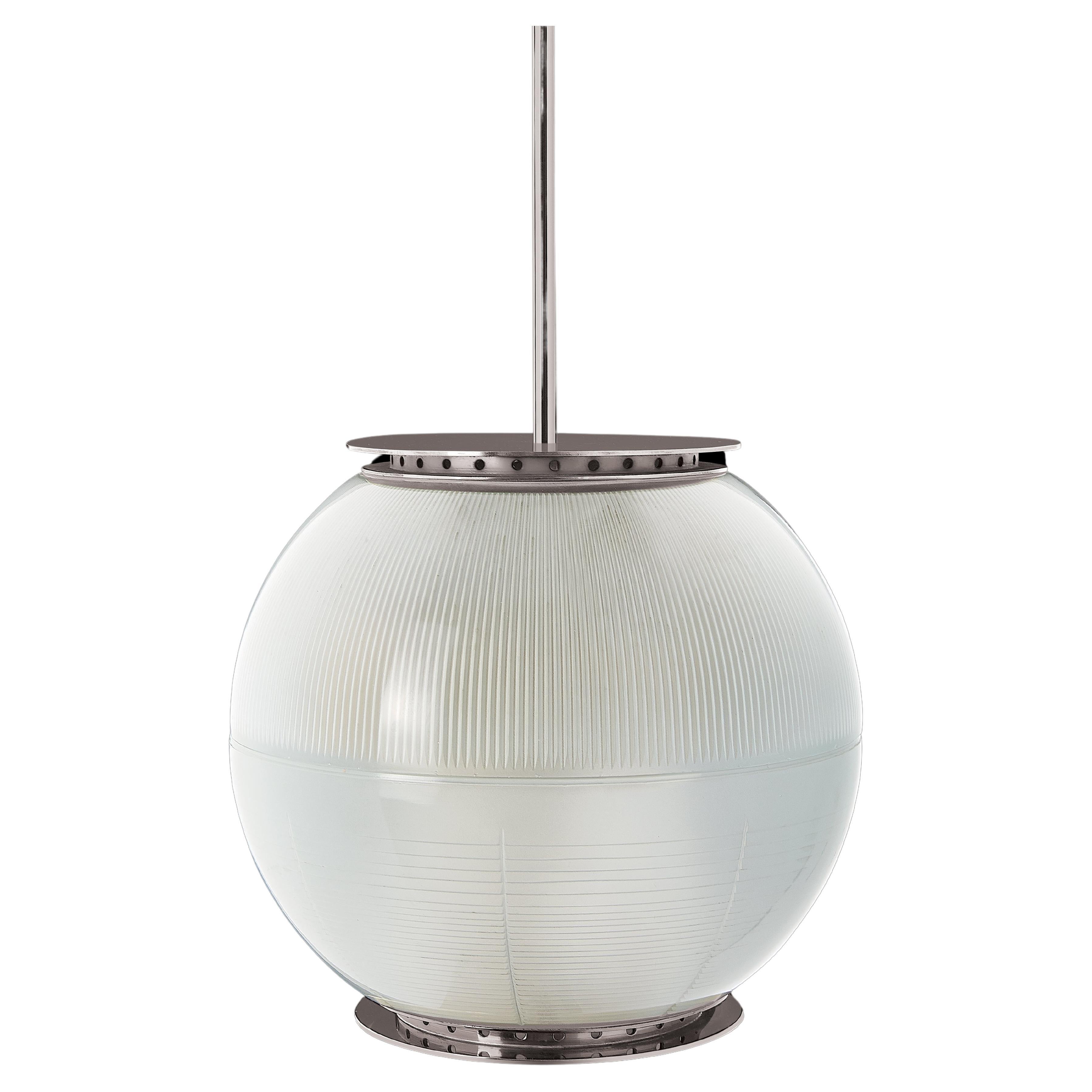 Ignazio Gardella 'Doppio Vetro' Pendant Lamp in Chrome and Glass for Tato Italia