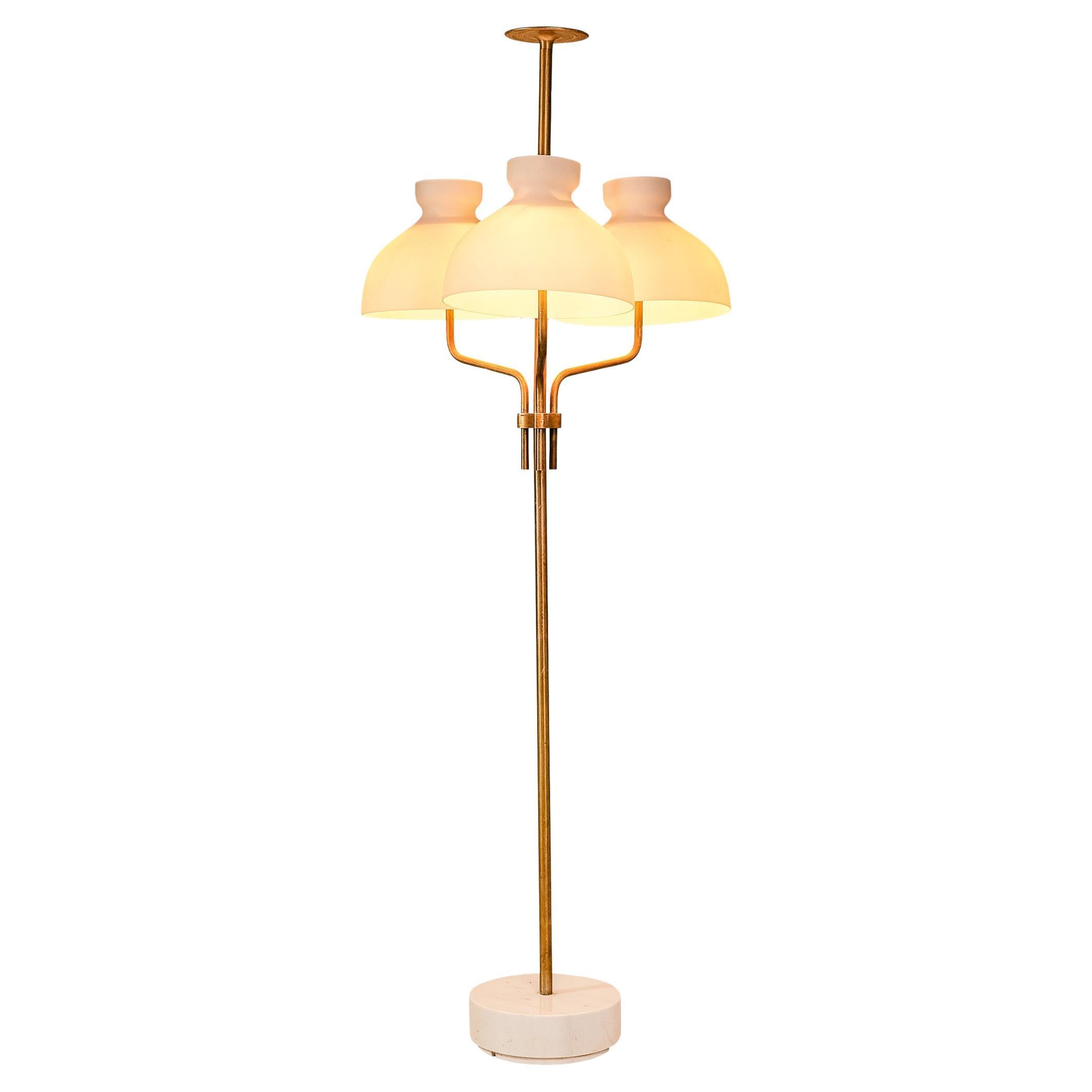 Ignazio Gardella for Azucena 'Arenzano' Floor Lamp in Brass & Opaline Glass  For Sale