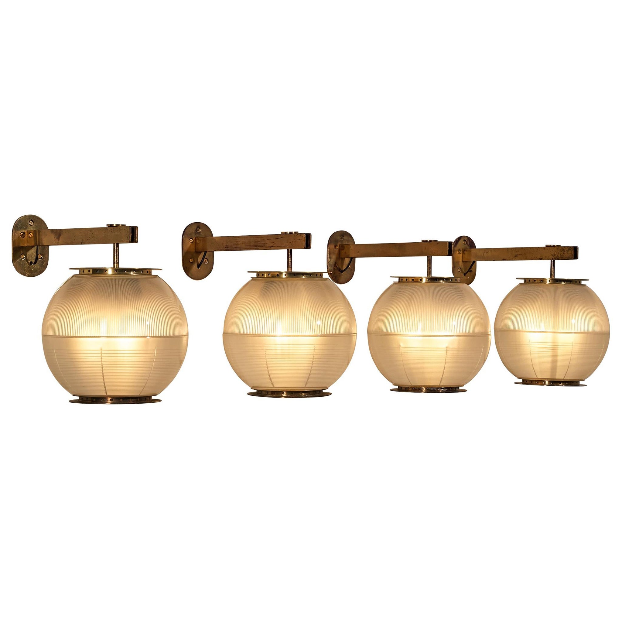 Ignazio Gardella for Azucena 
Doppio Vetro
 Wall Lights in Glass and Brass For Sale