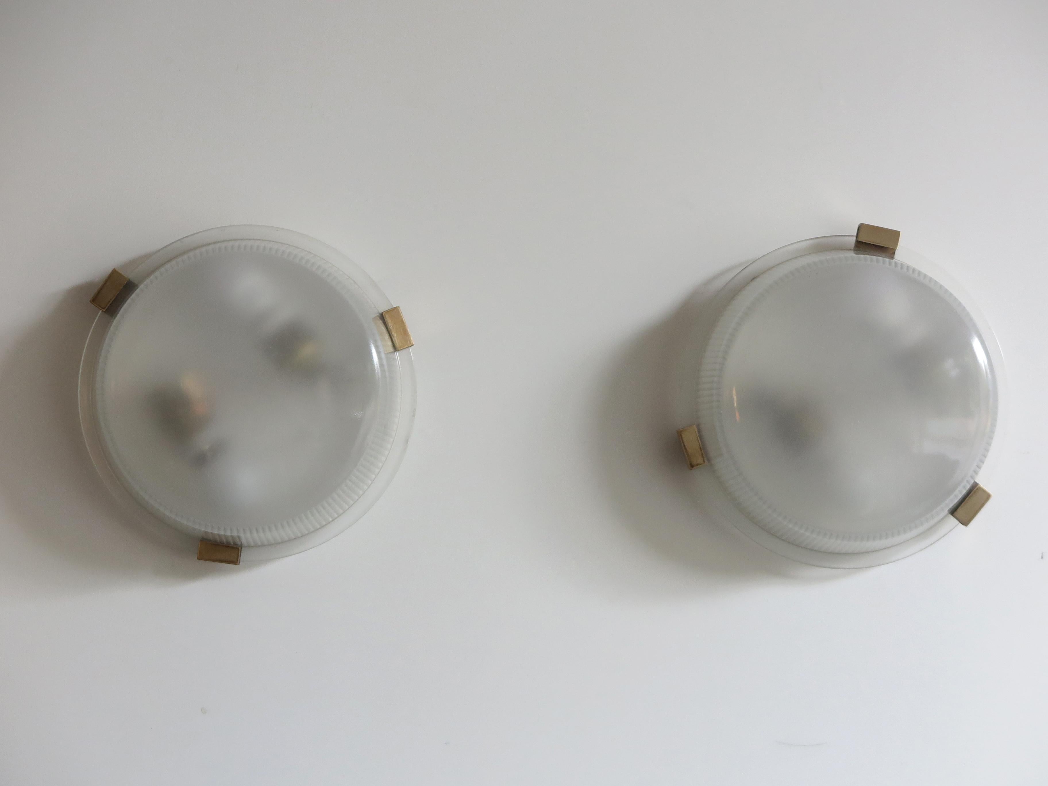 Mid-Century Modern Ignazio Gardella for Azucena Italian Brass Glass Sconces or Ceiling Lamps, 1950s