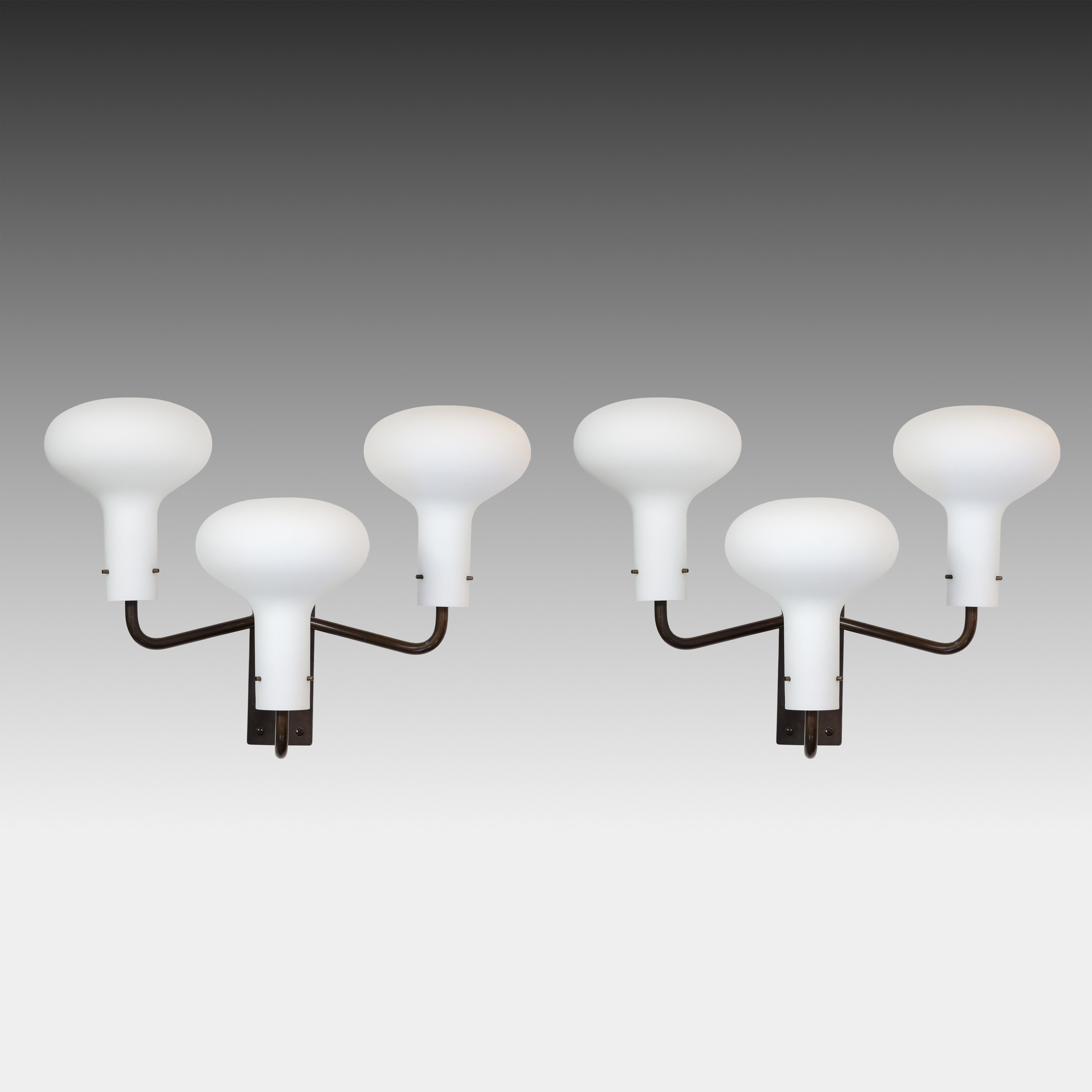 Ignazio Gardella for Azucena Pair of Three Arm Wall Lights Model LP12, 1950s In Good Condition For Sale In New York, NY
