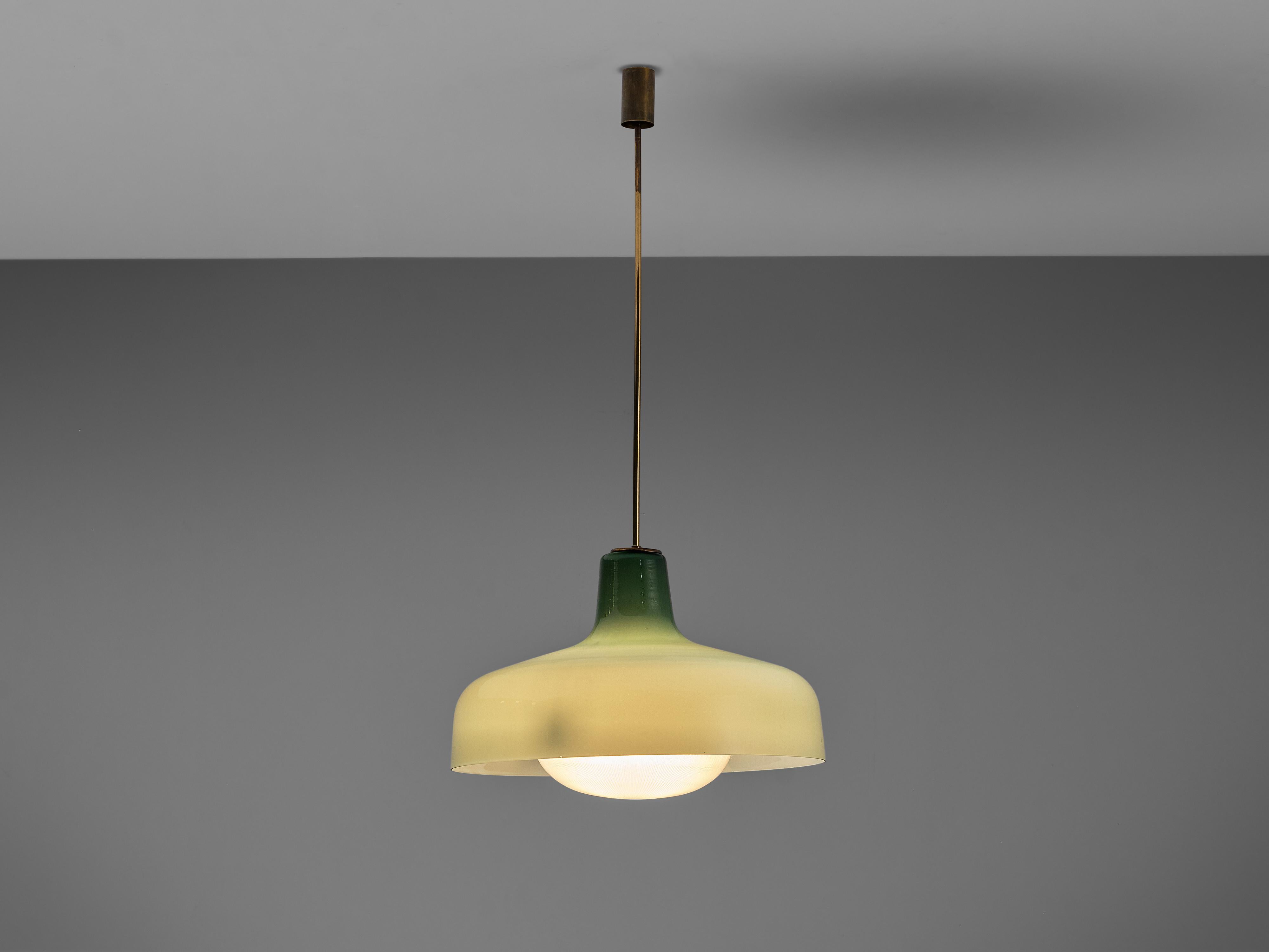 Ignazio Gardella for Azucena, pendant model ‘Paolina’, green opaline glass, brass, Italy, 1957

This beautiful ‘Paolina’ lamp was designed by the Italian architect Ignazio Gardella in 1957. The gorgeous shade is created in a frosted opaline and